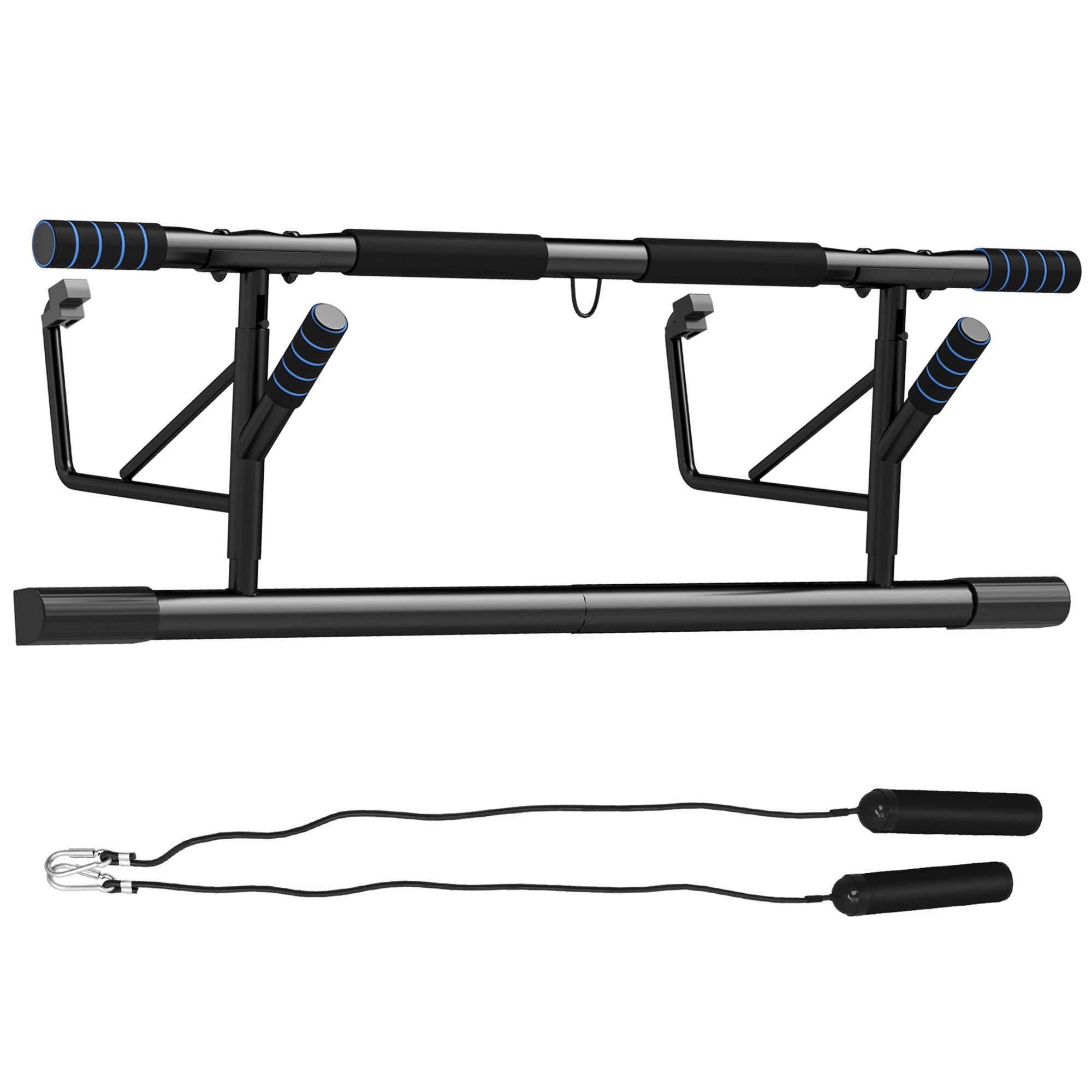 Pull-Up Bar Doorway with Resistance Bands and Padded Handles - Blue