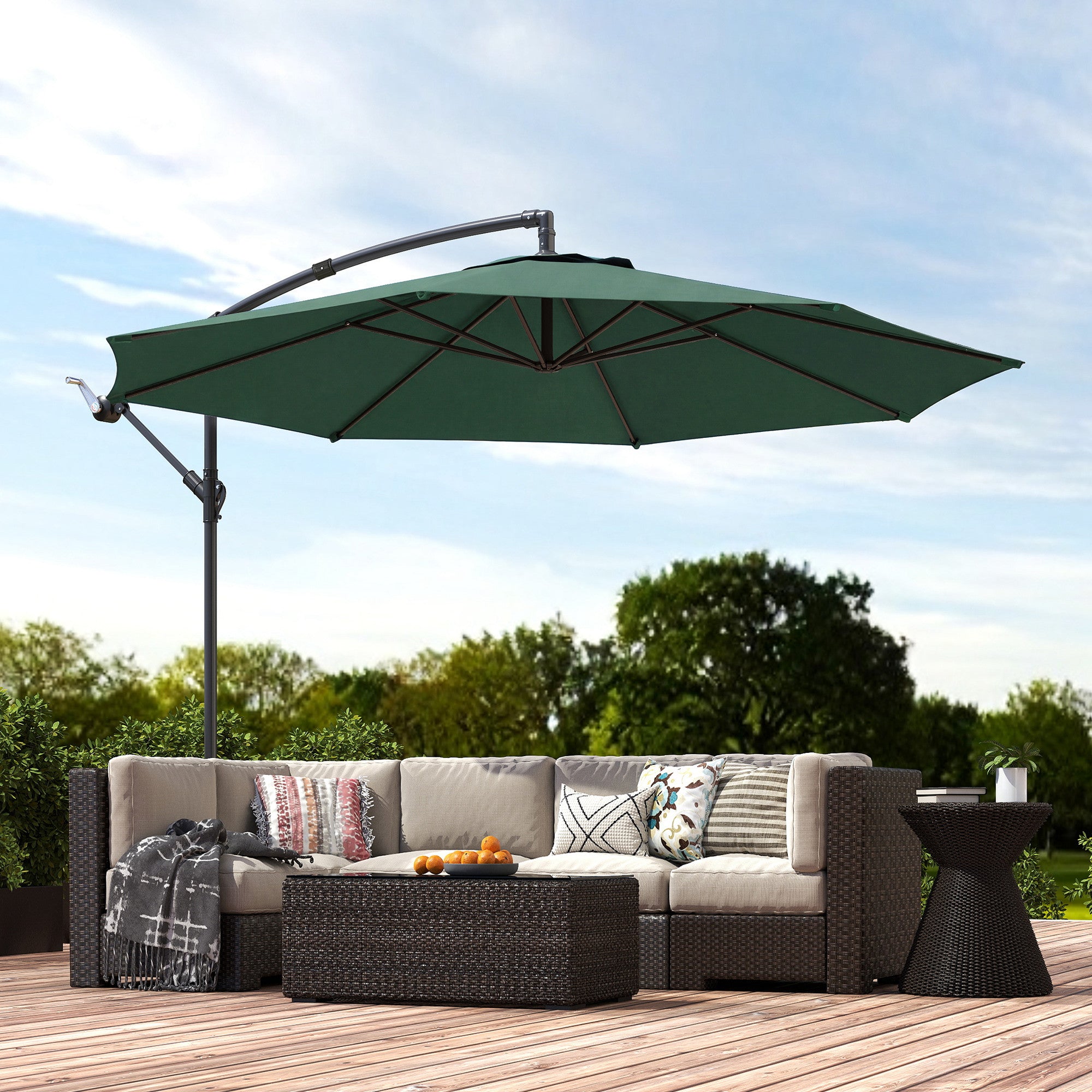 3 m Overhanging Cantilever Parasol, with Cross Base - Dark Green