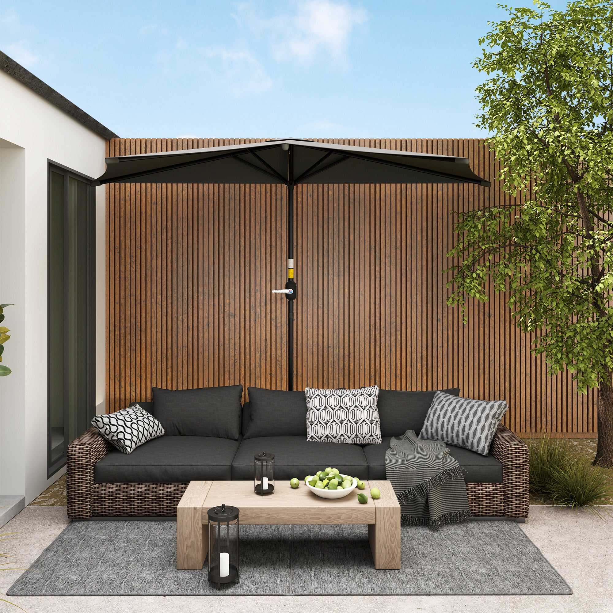 3 Metre Half Parasol with Metal Frame and Crank Handle - Dark Grey