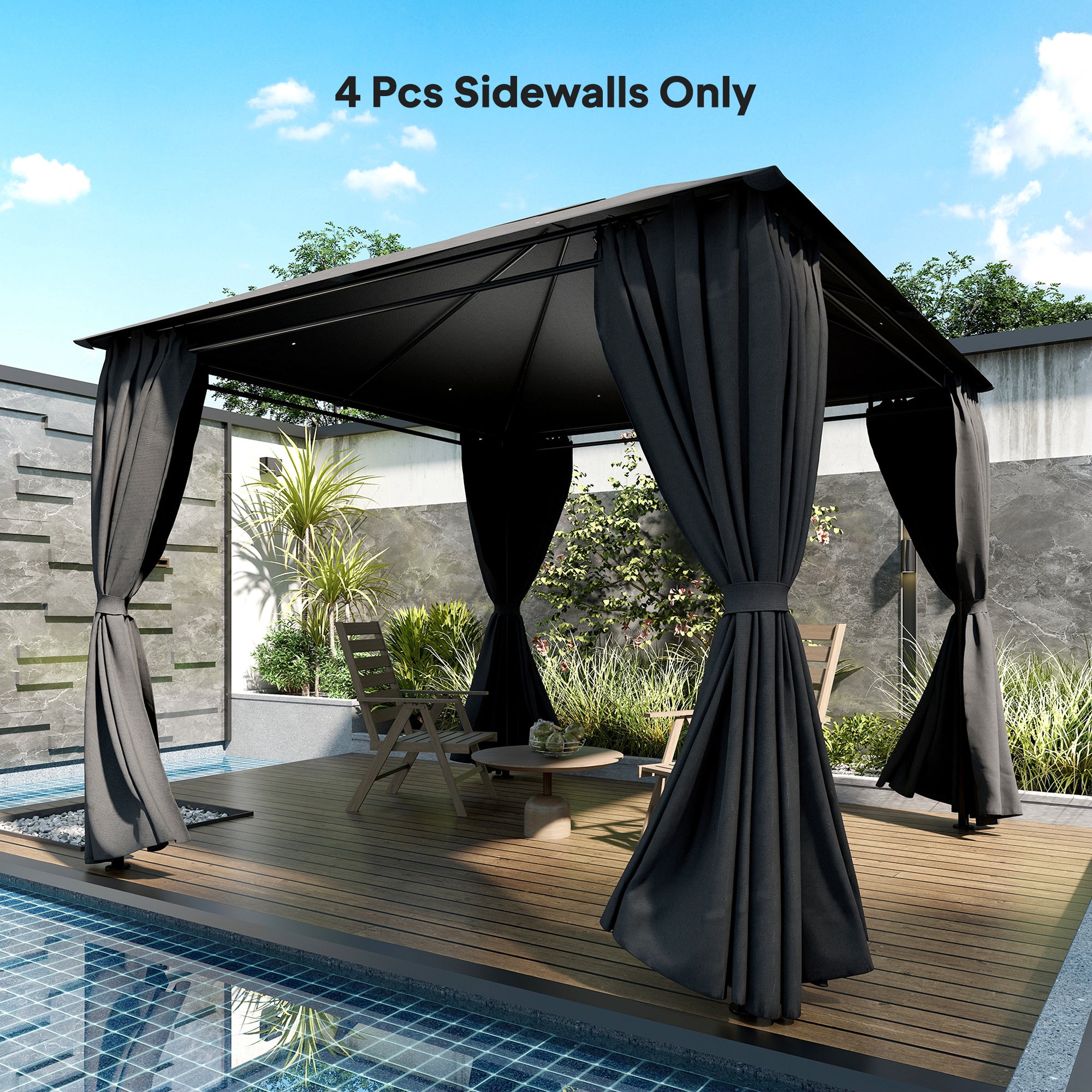 4 Pack Replacement Gazebo Curtains Privacy Panel for Most 3 x 3 m Gazebo, Outdoor Shelter Sidewalls, Dark Grey