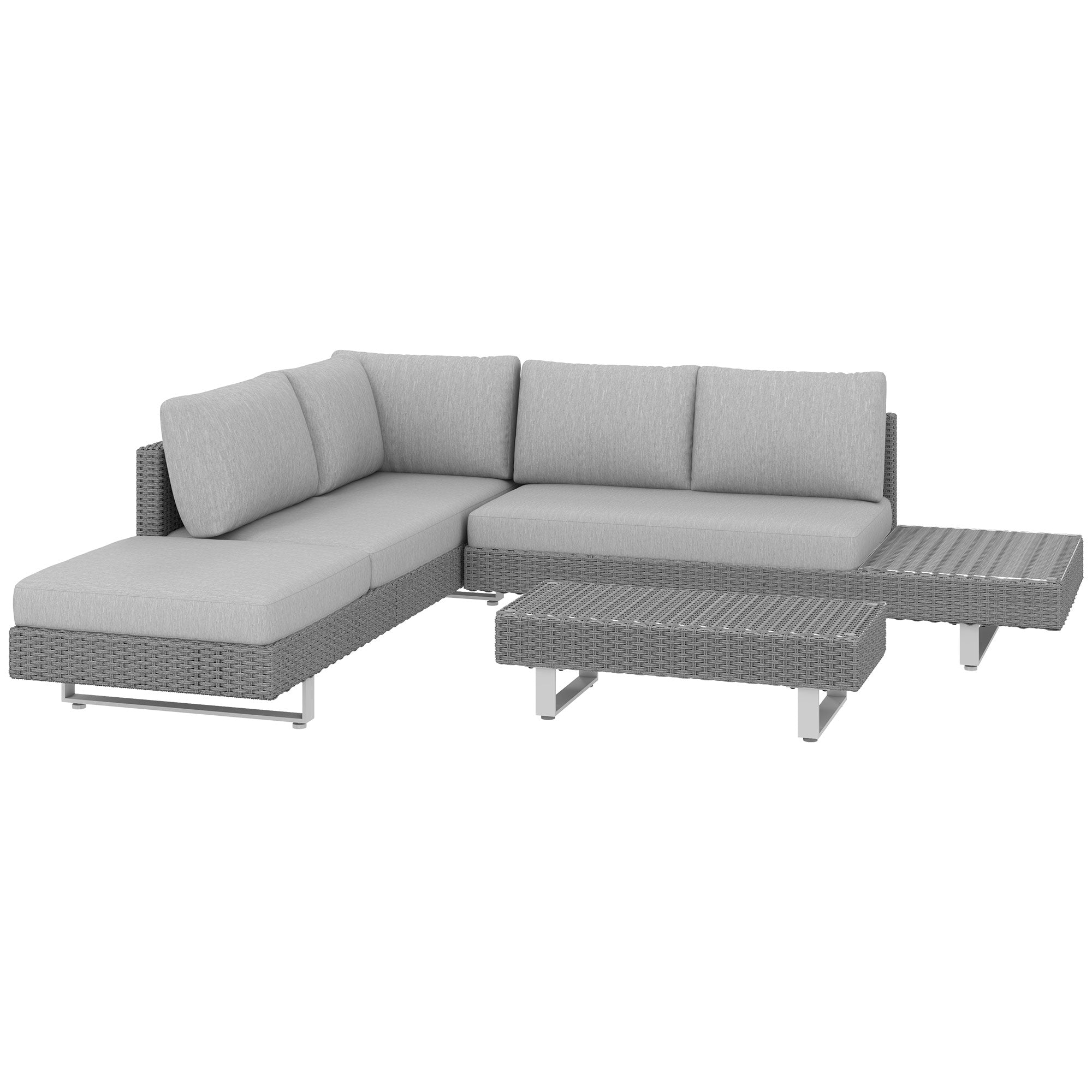 5-Seater Rattan Wicker Patio Sofa Set with Cushions and Tea Table - Light Grey