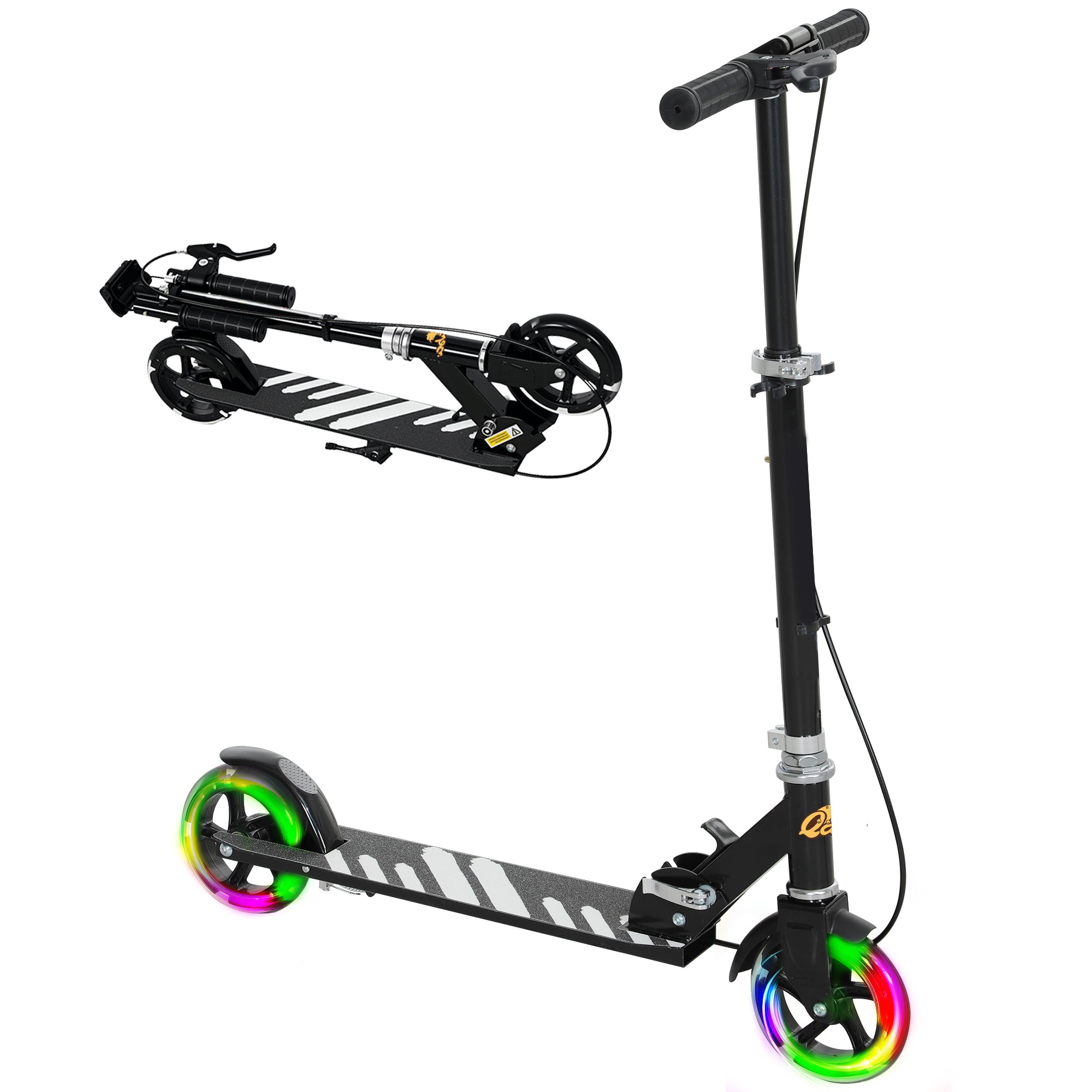 Kids Scooter with Adjustable Handle, Light-Up Wheels, Handbrake & Rear Brake for Ages 3-8 - Black