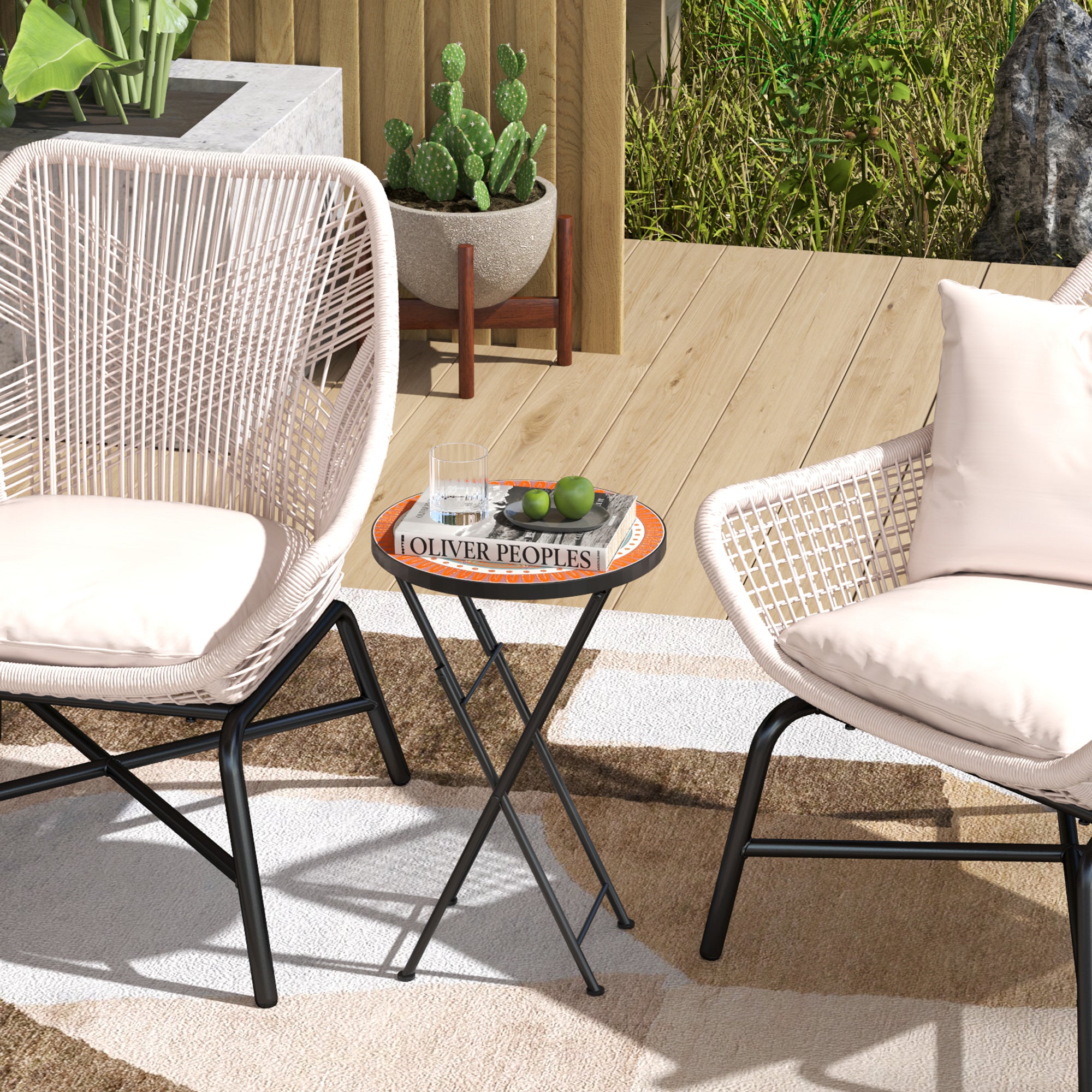 Mosaic 35.5cm Round Folding Outdoor Garden Table with Metal Frame - Orange