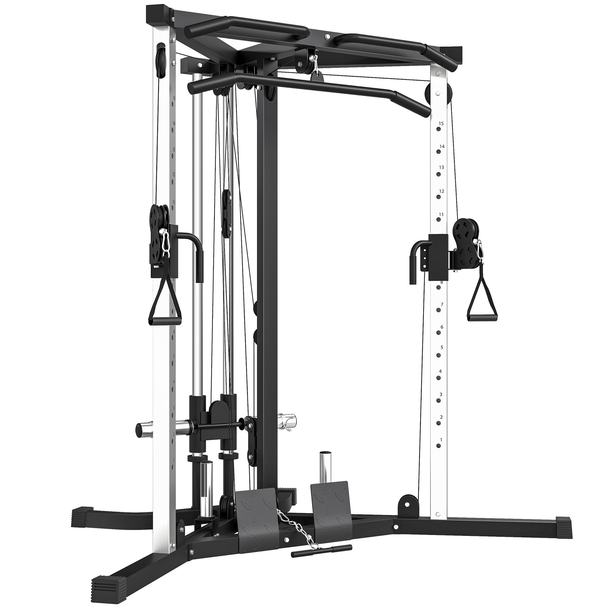 Home Gym Machine, Multifunctional Gym Equipment with High and Low Pulleys, Pull Up Bar, 15-Position Adjustable Strength Training Workout Station for Full Body Fitness