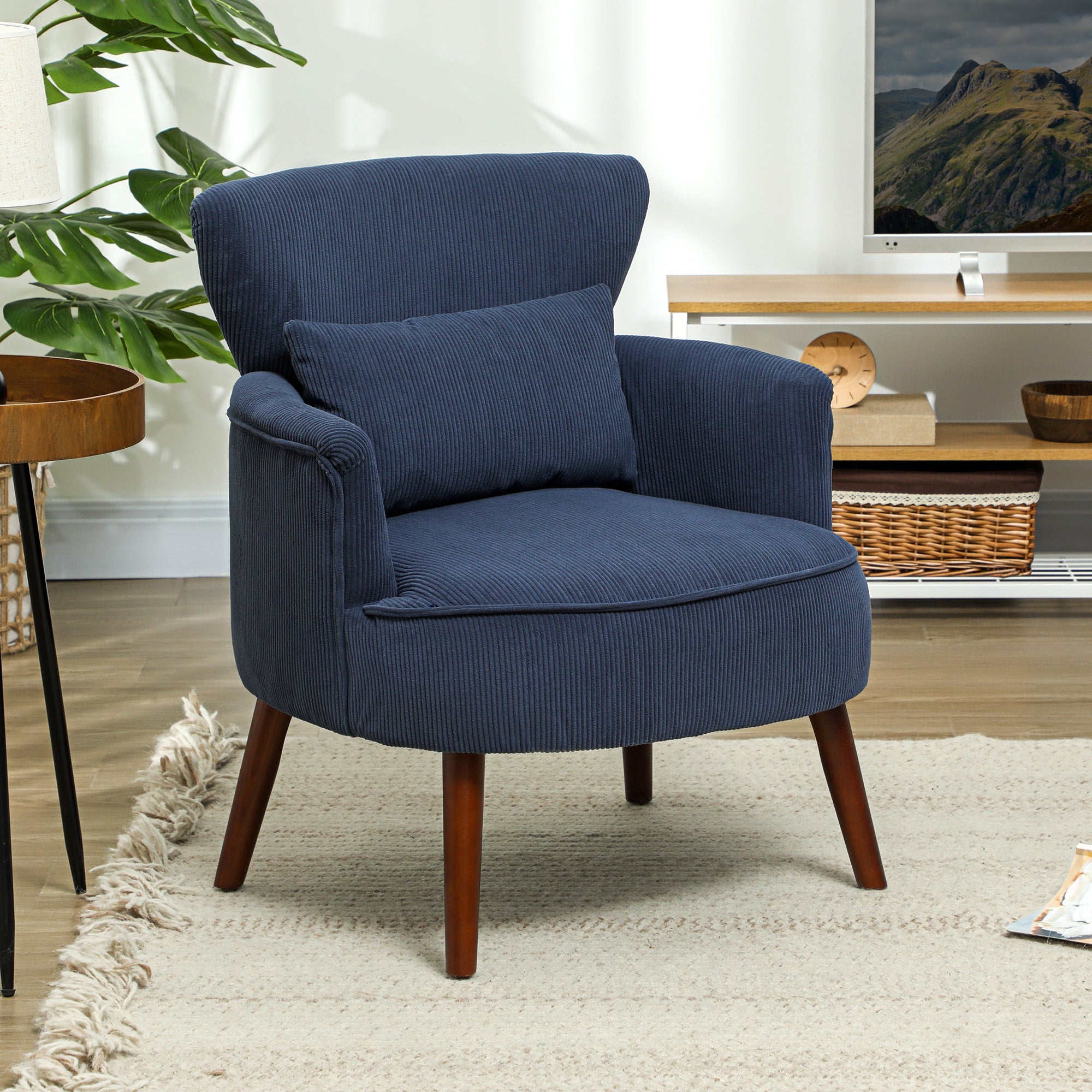 Corduroy Retro Wingback Accent Chair with Cushion - Blue