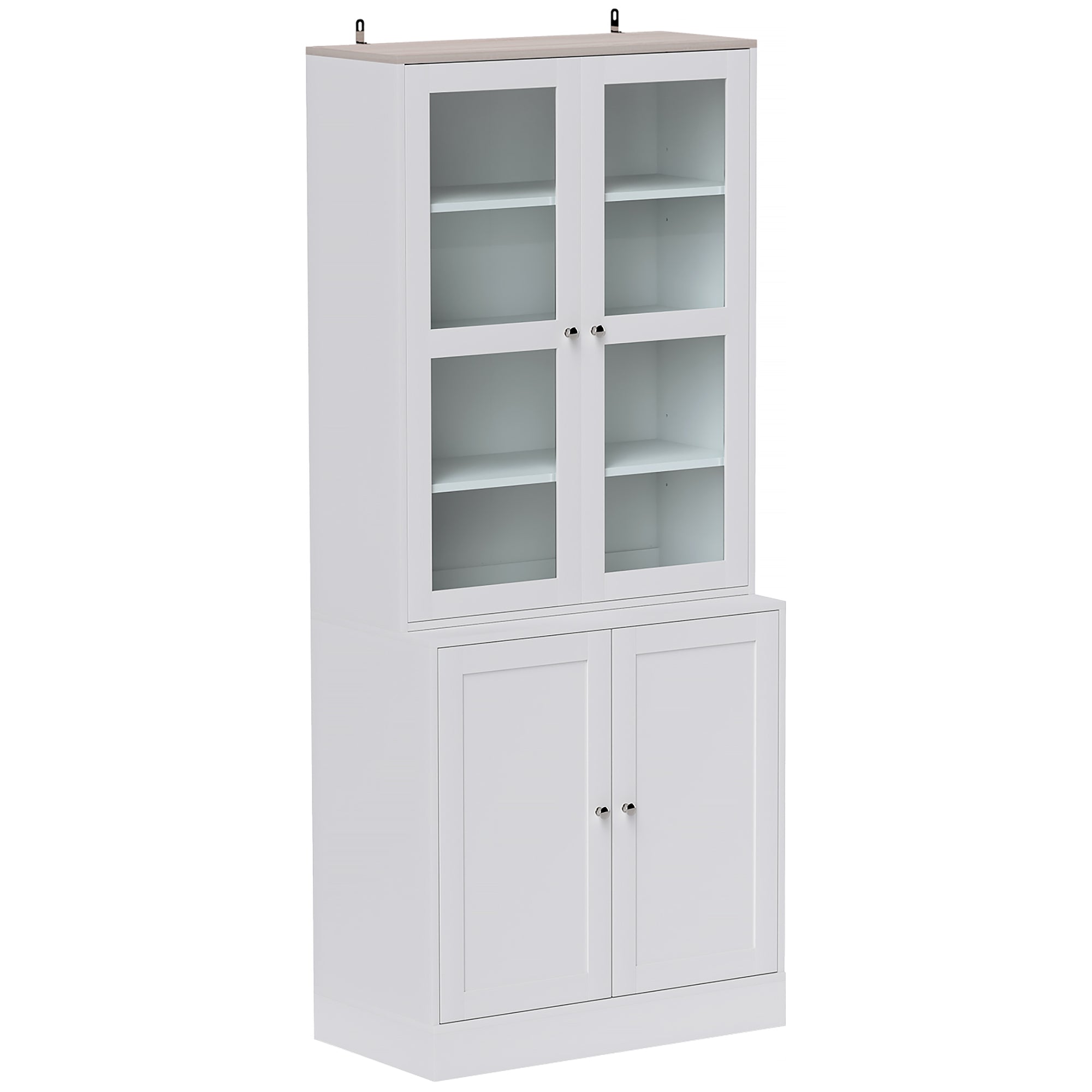 Double Storage Display Cabinet with Glass Doors - White