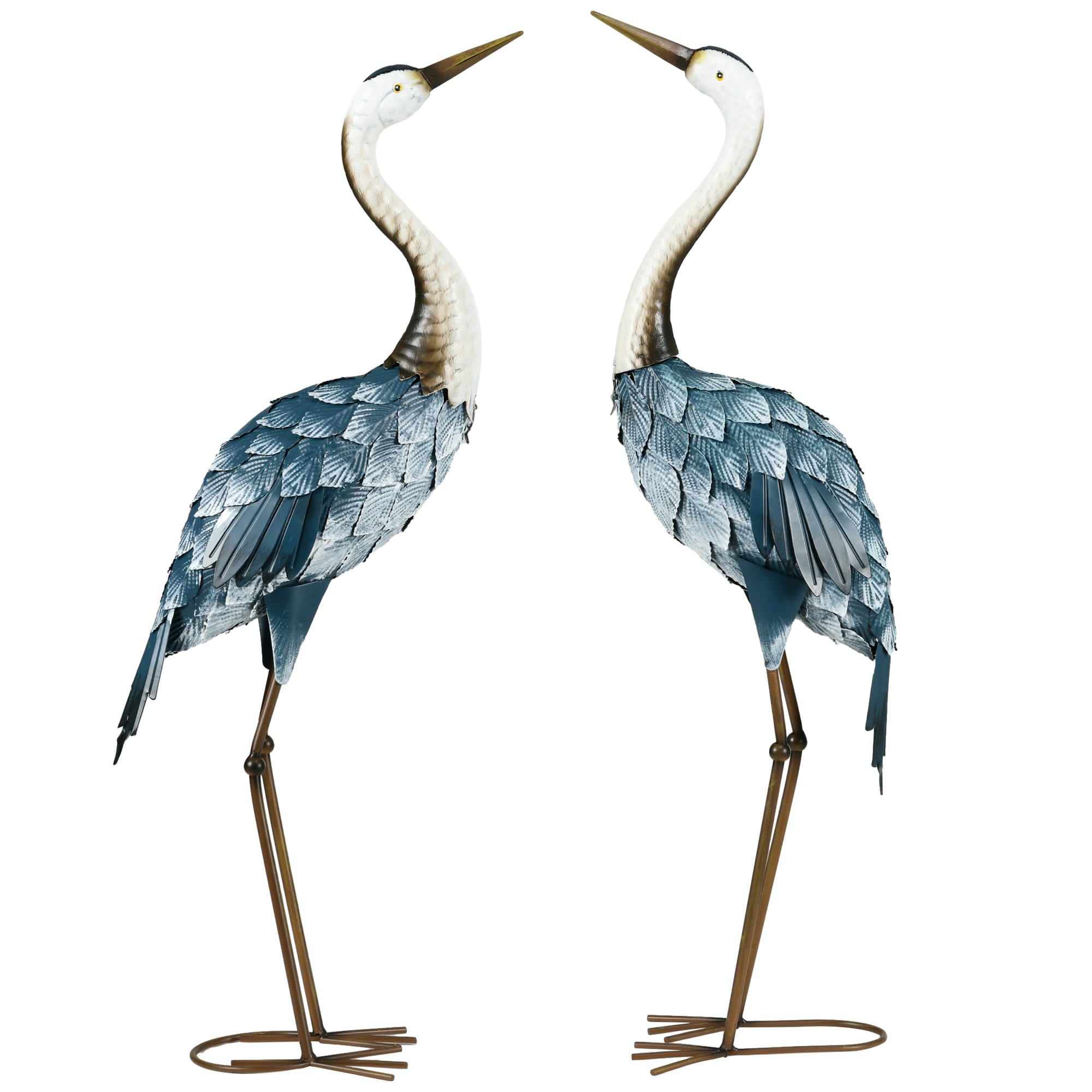 2 Piece Steel Crane Garden Ornament Set with Stakes - Multi-Colour