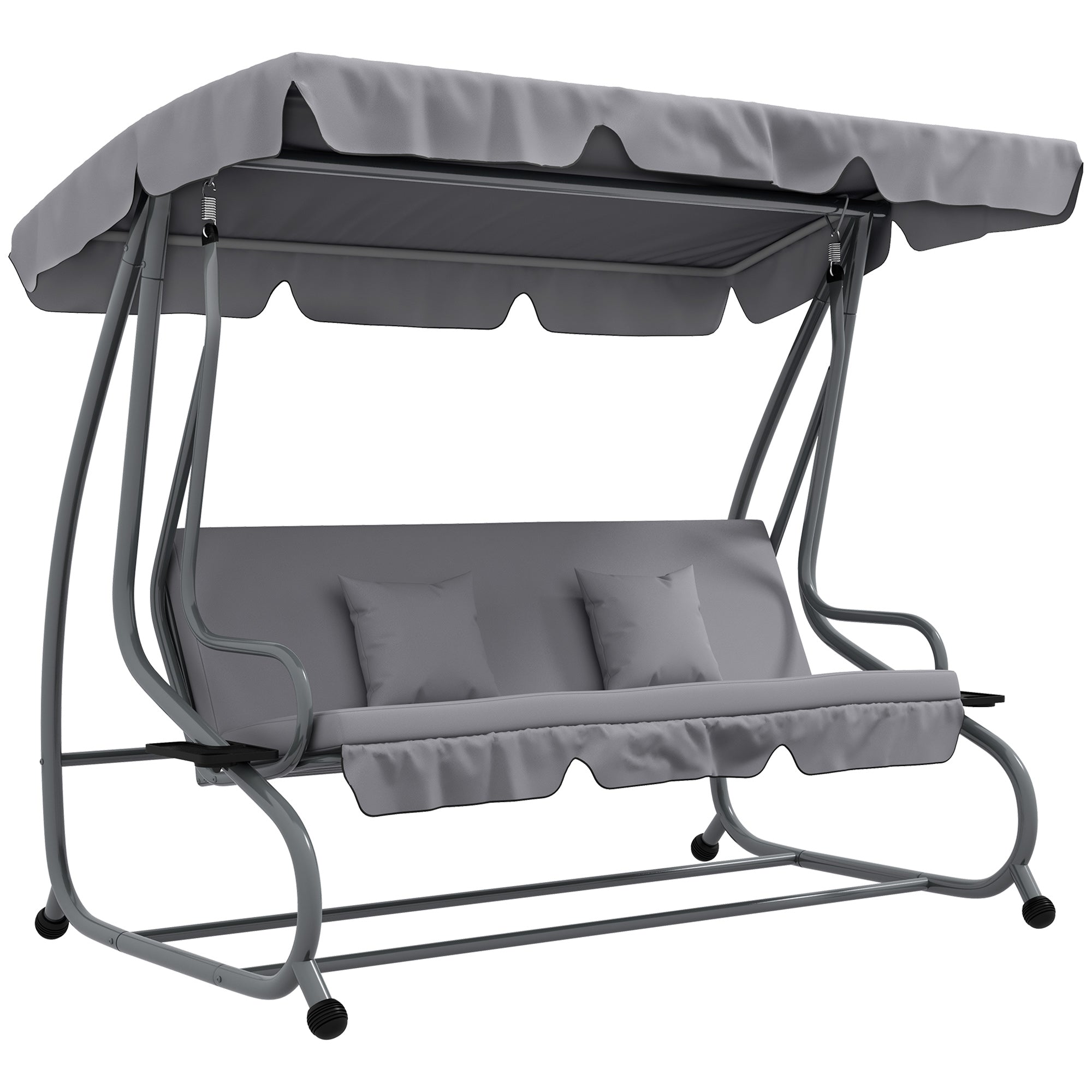 Three-Person Garden Swing Chair with Adjustable Canopy - Light Grey