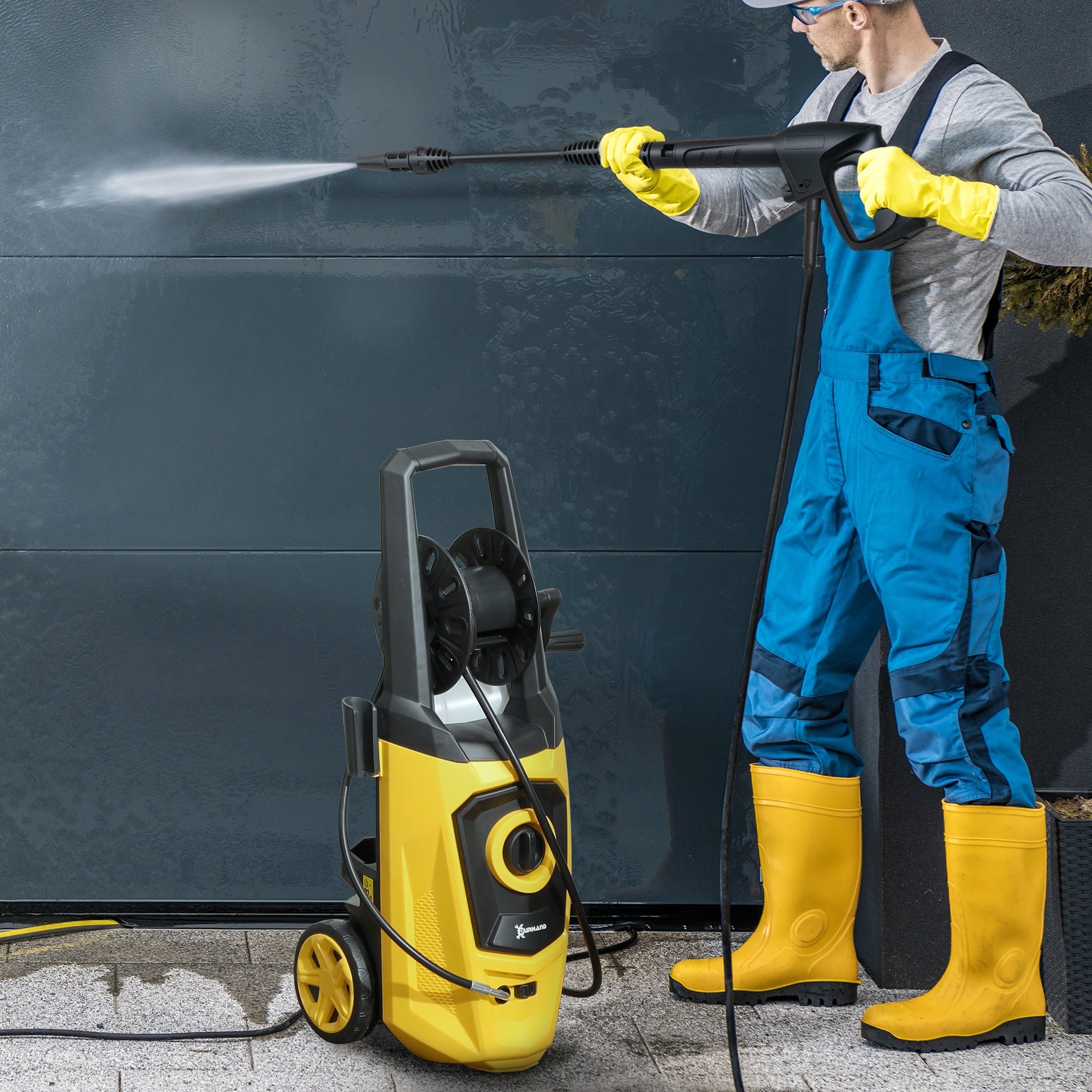 DURHAND 1800W High Pressure Washer with 6M Hose Reel - Yellow