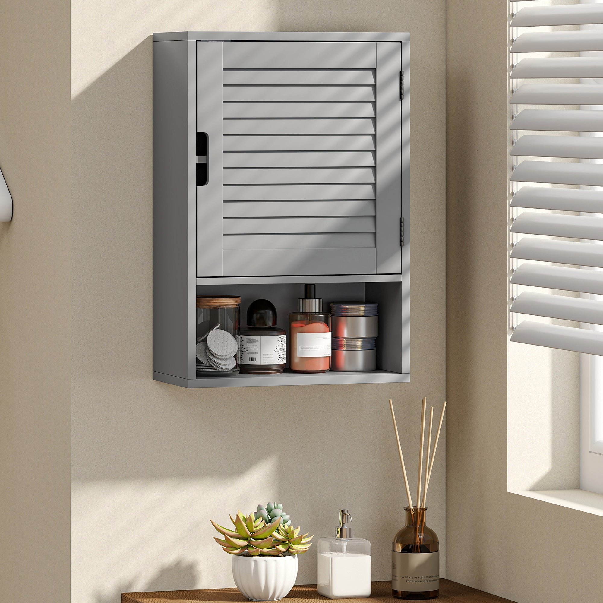 Bathroom Cabinet, Wall Mounted Storage Cabinet with Adjustable Shelves, 40 x 20 x 60 cm, Grey