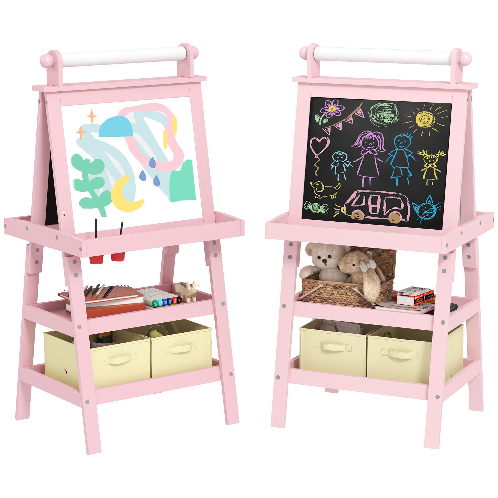 3 Piece Kids Easel Set Double-Sided Magnetic Whiteboard and Chalkboard Pink