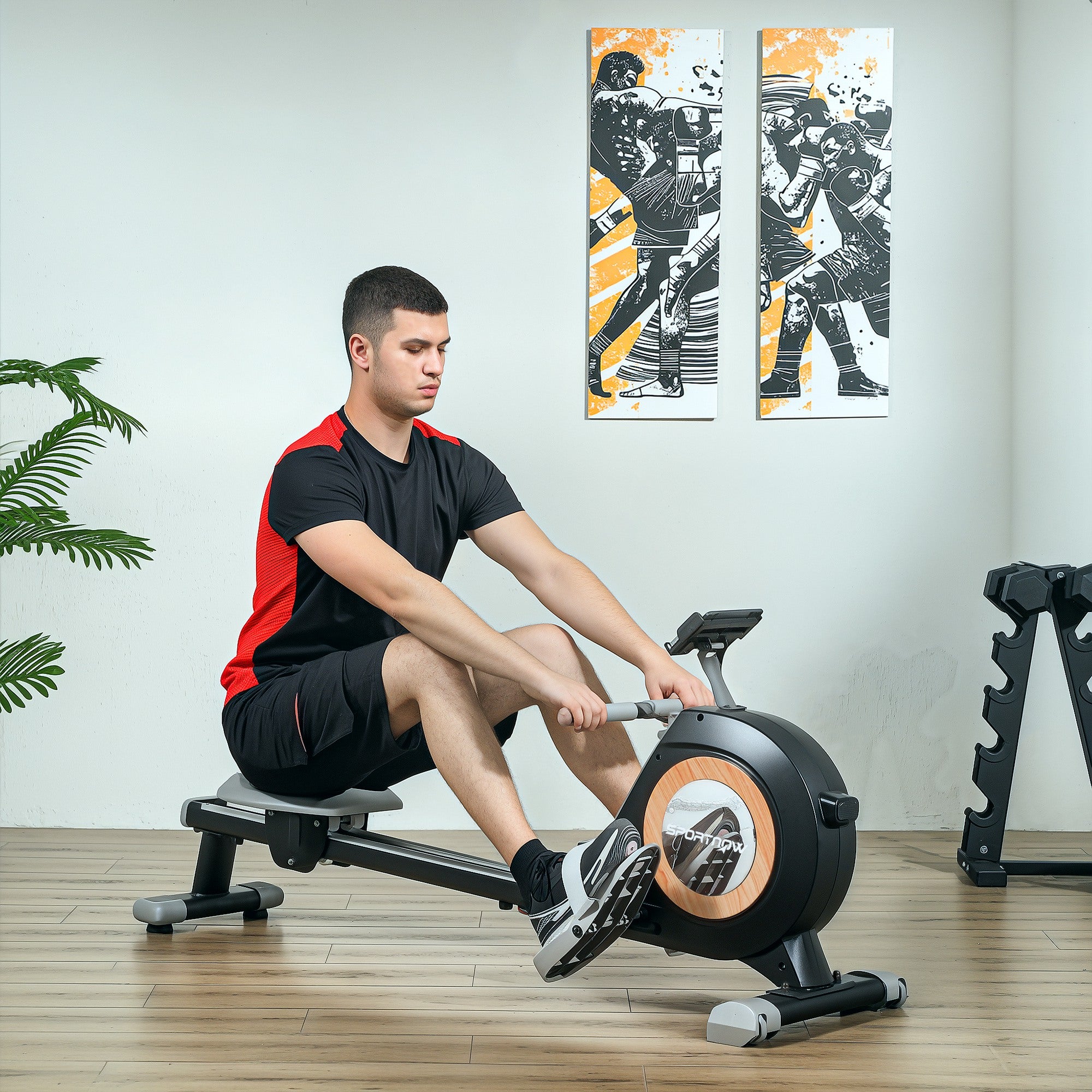 Magnetic Rowing Machine with 16 Resistance Levels and LCD Monitor - Black