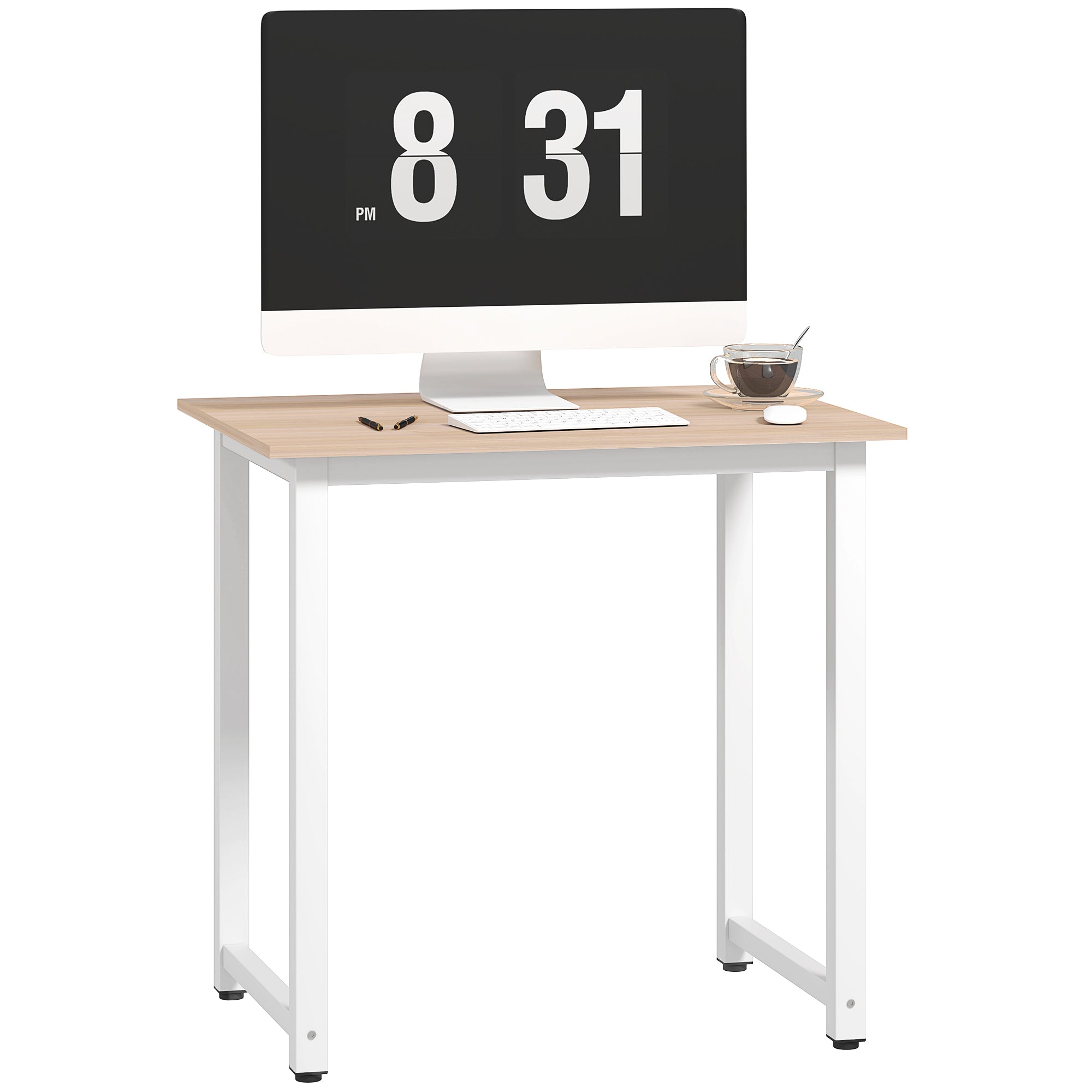 Computer Desk, Writing Table, 80 x 60 x 76cm Workstation for Home Office, Study with Metal Frame, Simple Assembly, White