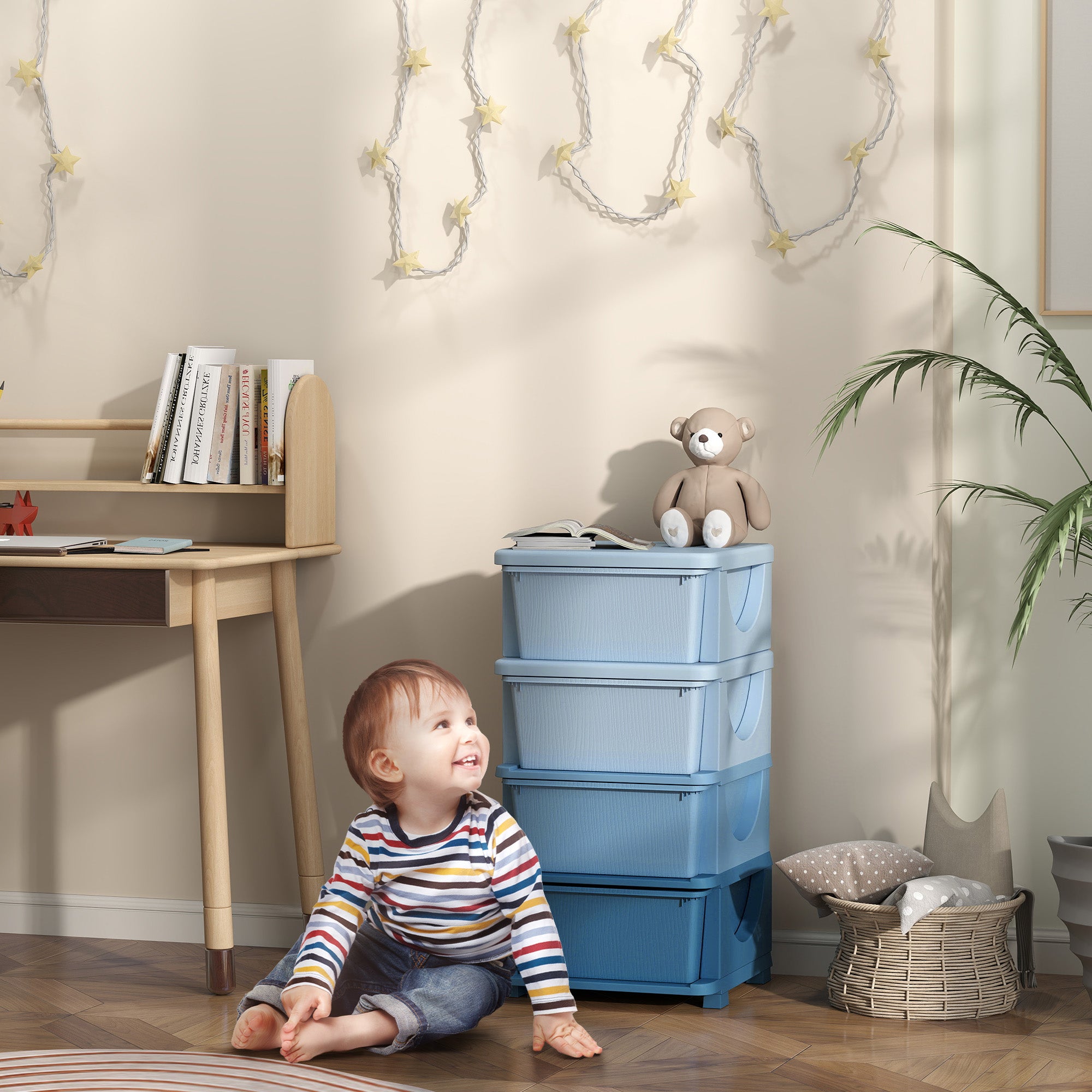 Four-Tier Kids Storage Boxes, with Four Drawers - Blue