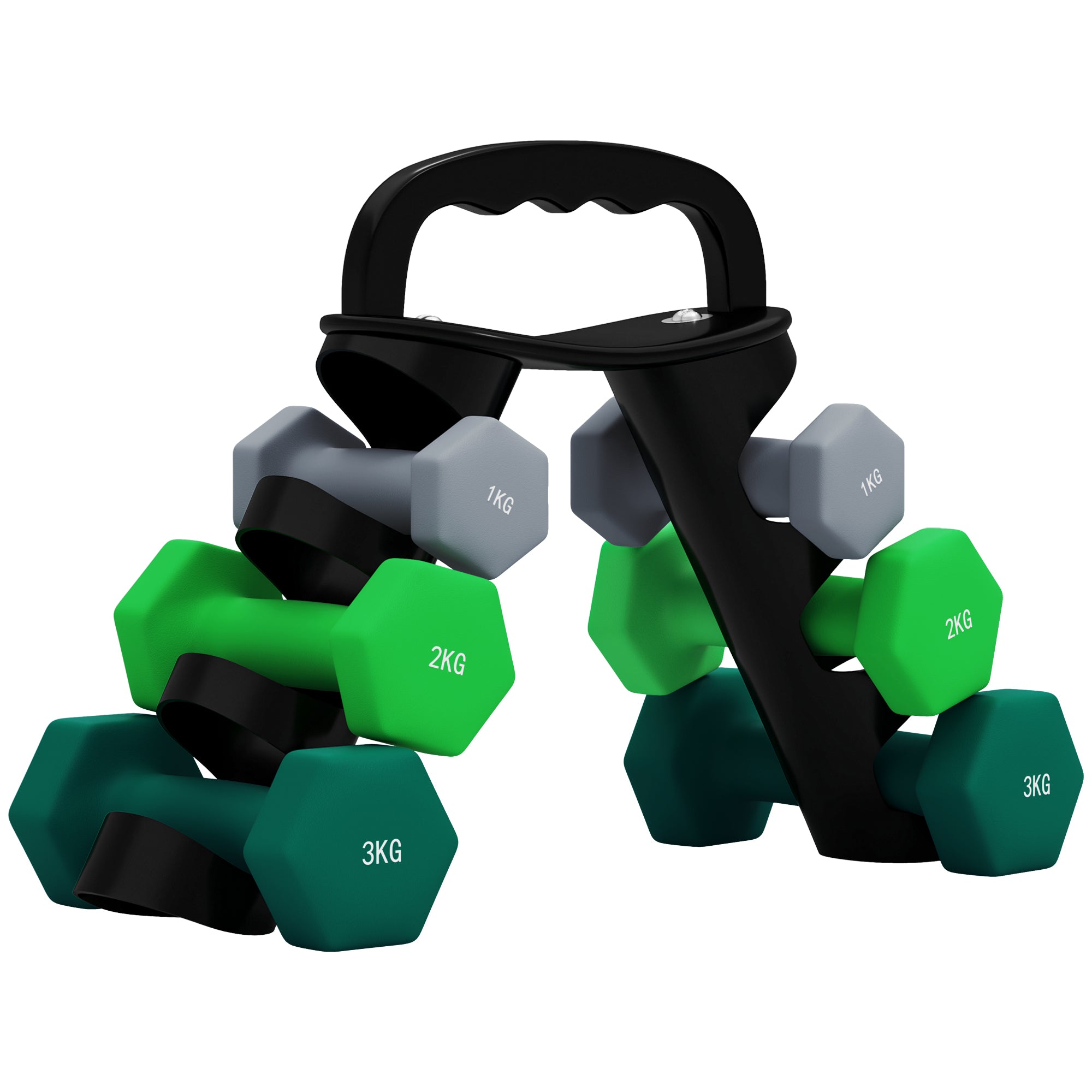 Set of 6 Dumbbells with Storage Rack - Hexagonal Weights 1kg to 3kg