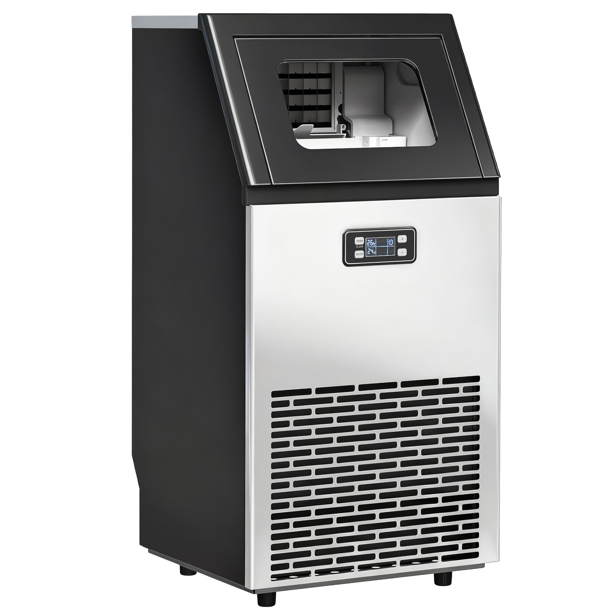 Commercial Ice Maker Machine, Freestanding Stainless Steel Ice Machine with Self-Cleaning, LCD Display, 45kg/24 Hours and 11kg Ice Storage for Home, Office, Bar, Restaurant, Supermarkets