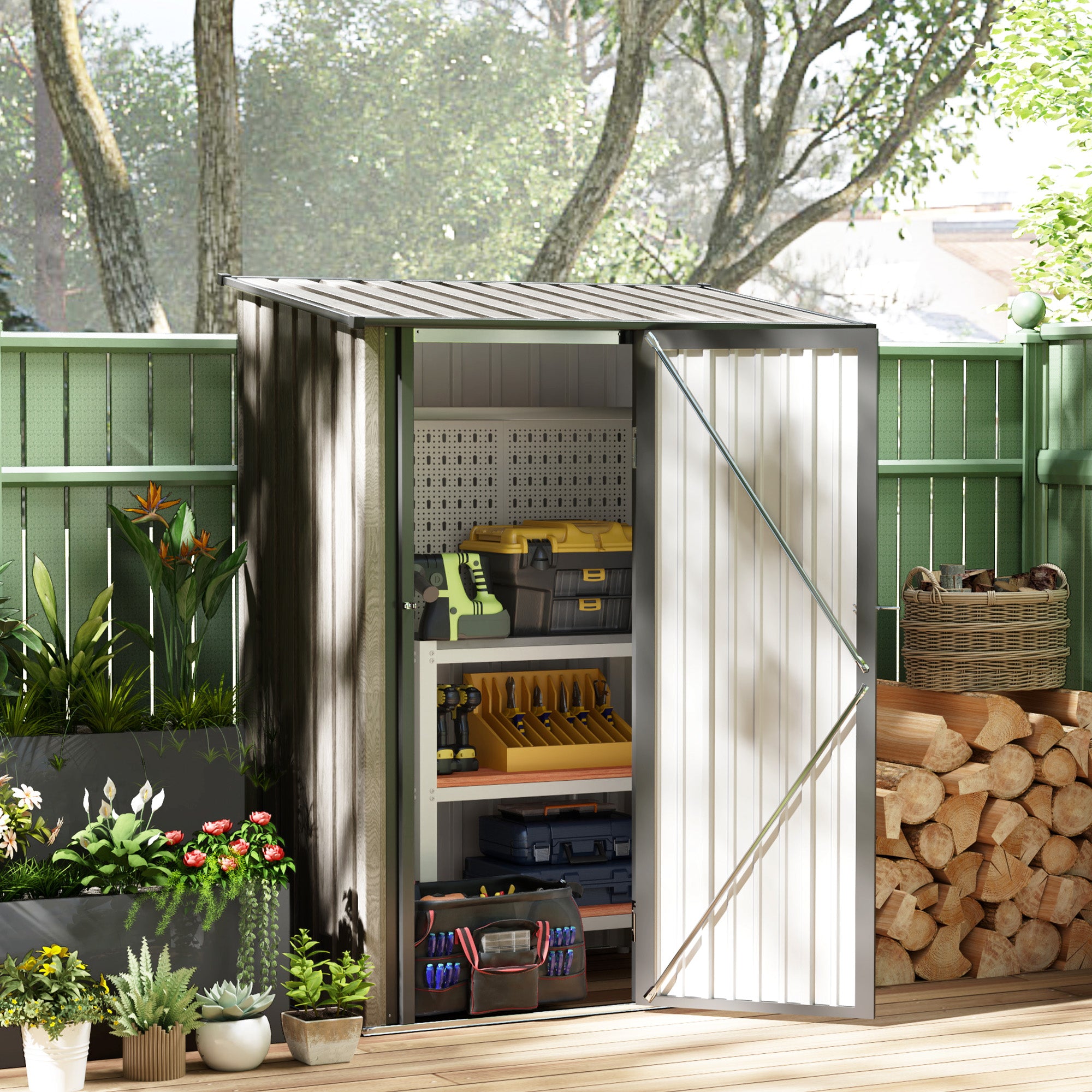5ft x 3ft Metal Garden Storage Shed with Lockable Door - Light Grey