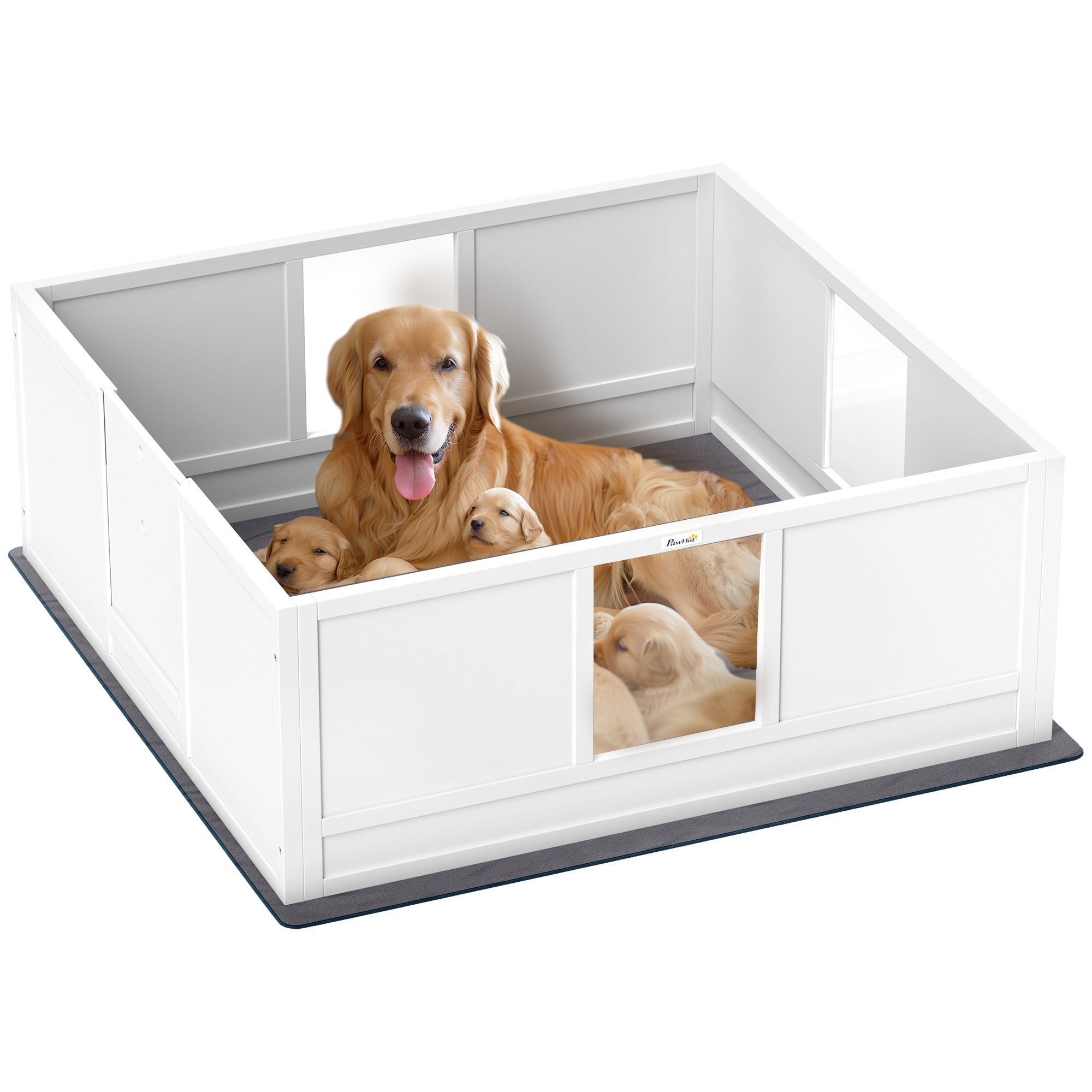 Whelping Box for Dogs with Whelping Pad, Adjustable Entrance, Non-slip Foot Pads, for Large Dogs, 124 x 120cm