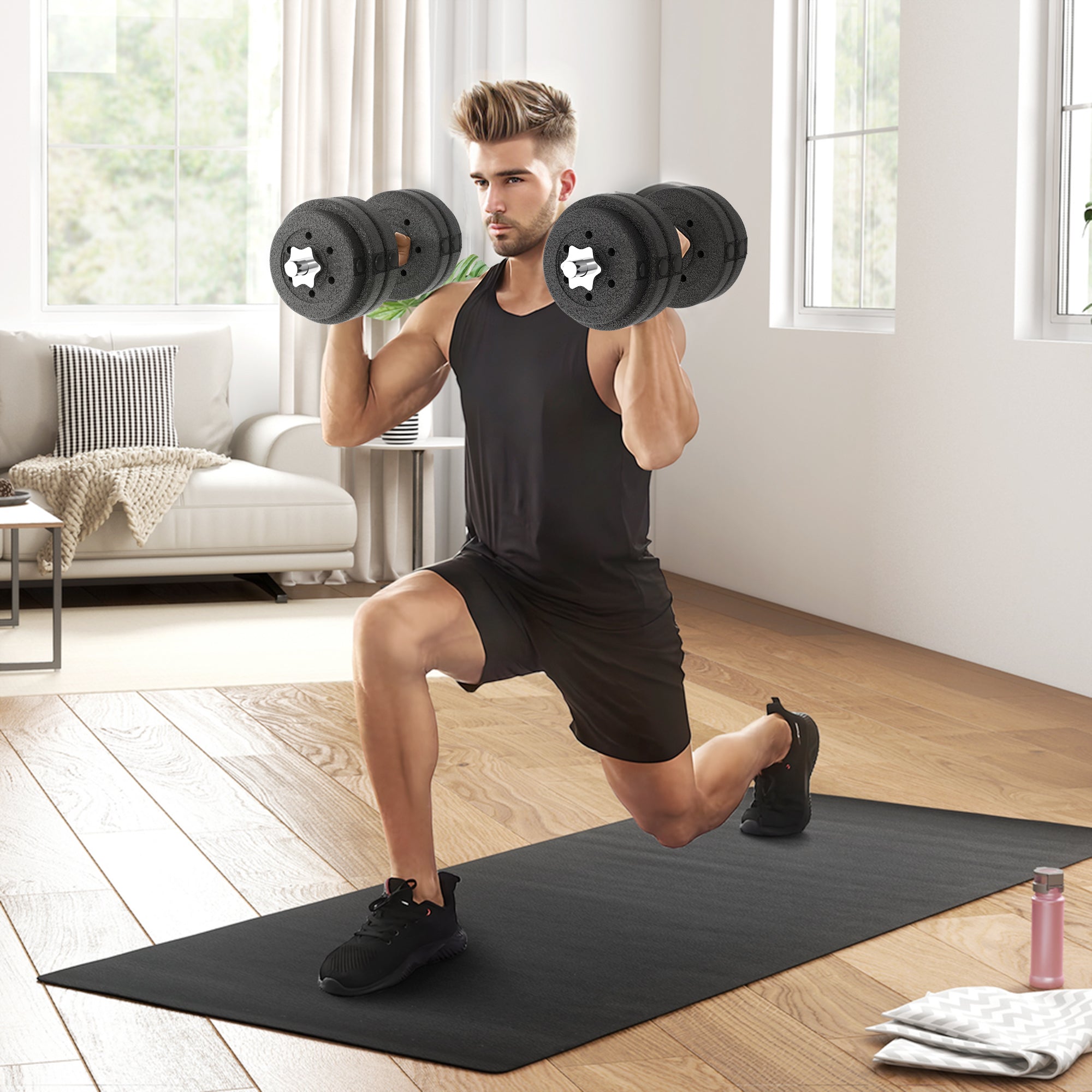 30kg Adjustable Dumbbells Set with Chrome Finish Bars for Home Gym