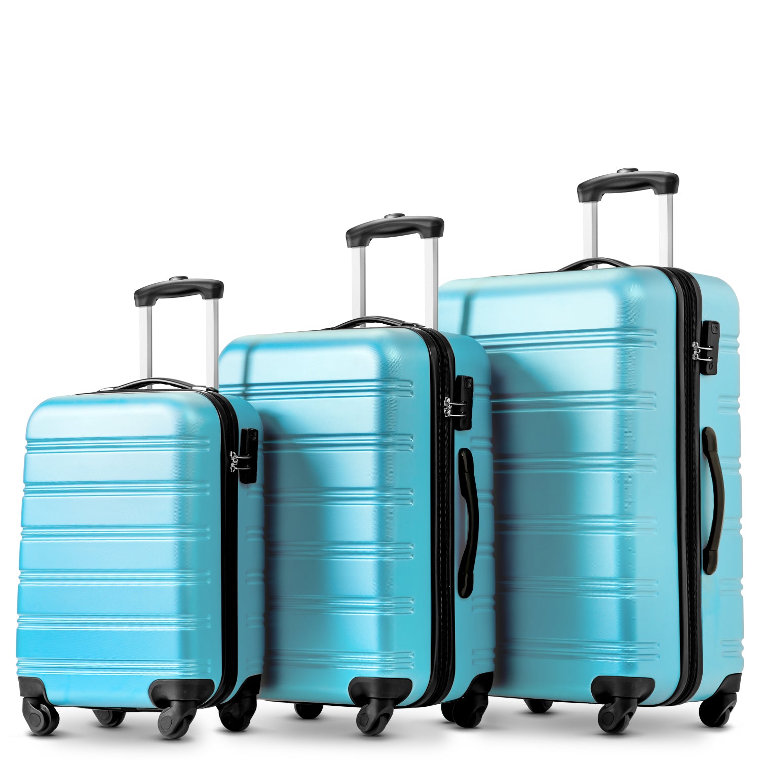 20/24/28 Inch Set of 3 ABS Hard Shell 4-Wheel Travel Luggage with Silent Wheels, Secure Combination Lock, Trolley Suitcase Set, Blue
