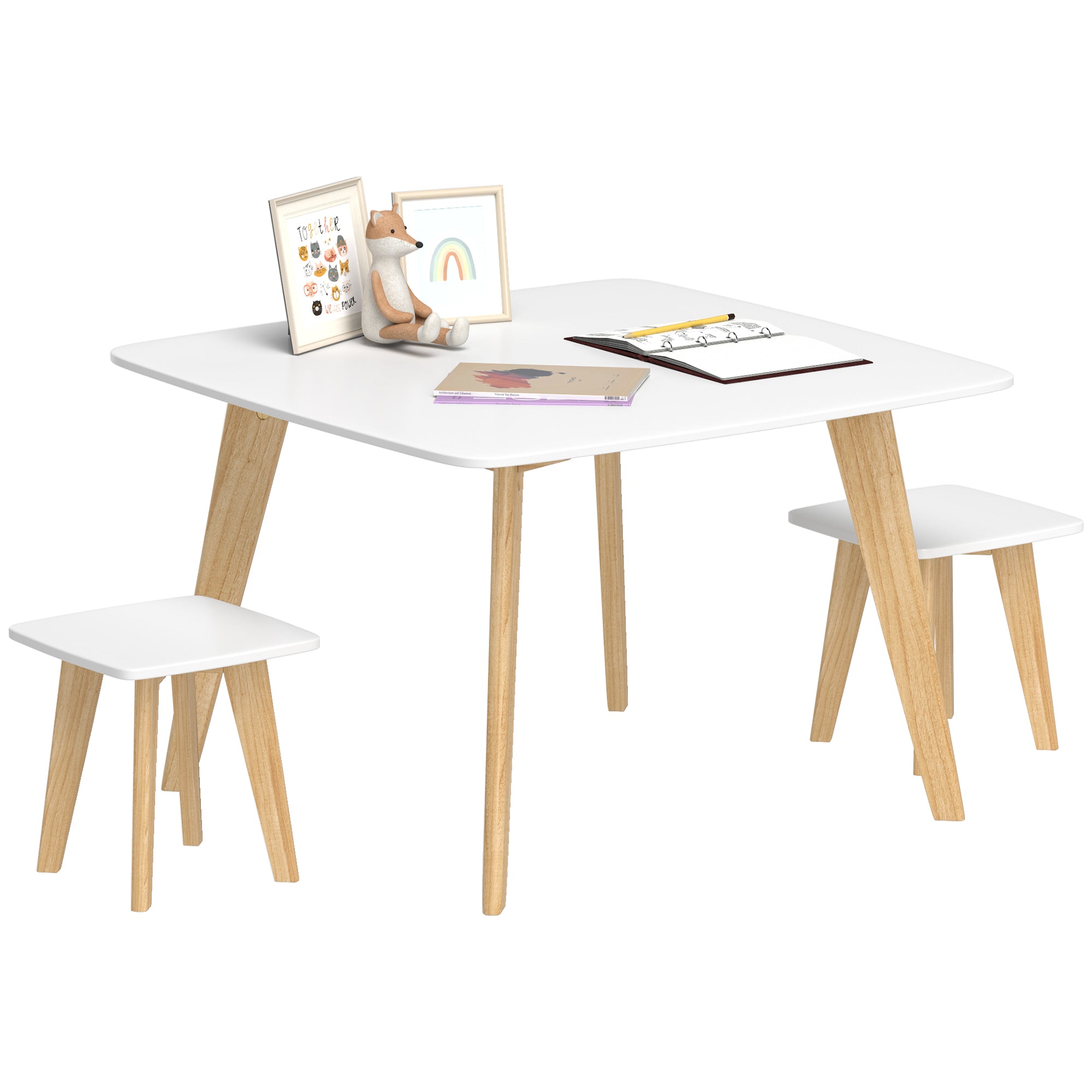 3 Piece Kids Table and Chair Set MDF Wood White for Toddlers