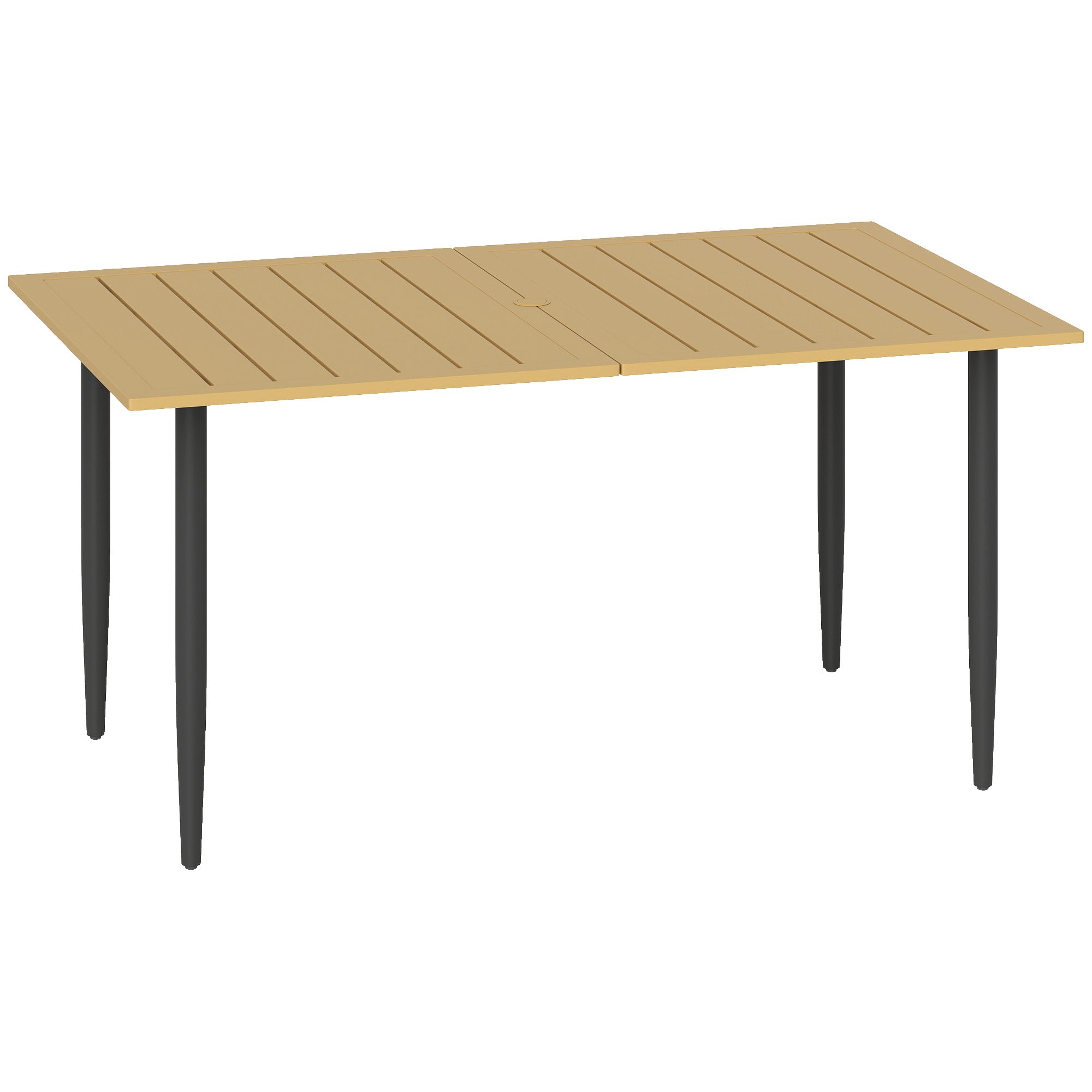 6 Seater Garden Dining Table with Parasol Hole 150x90 cm - Brown Steel Frame