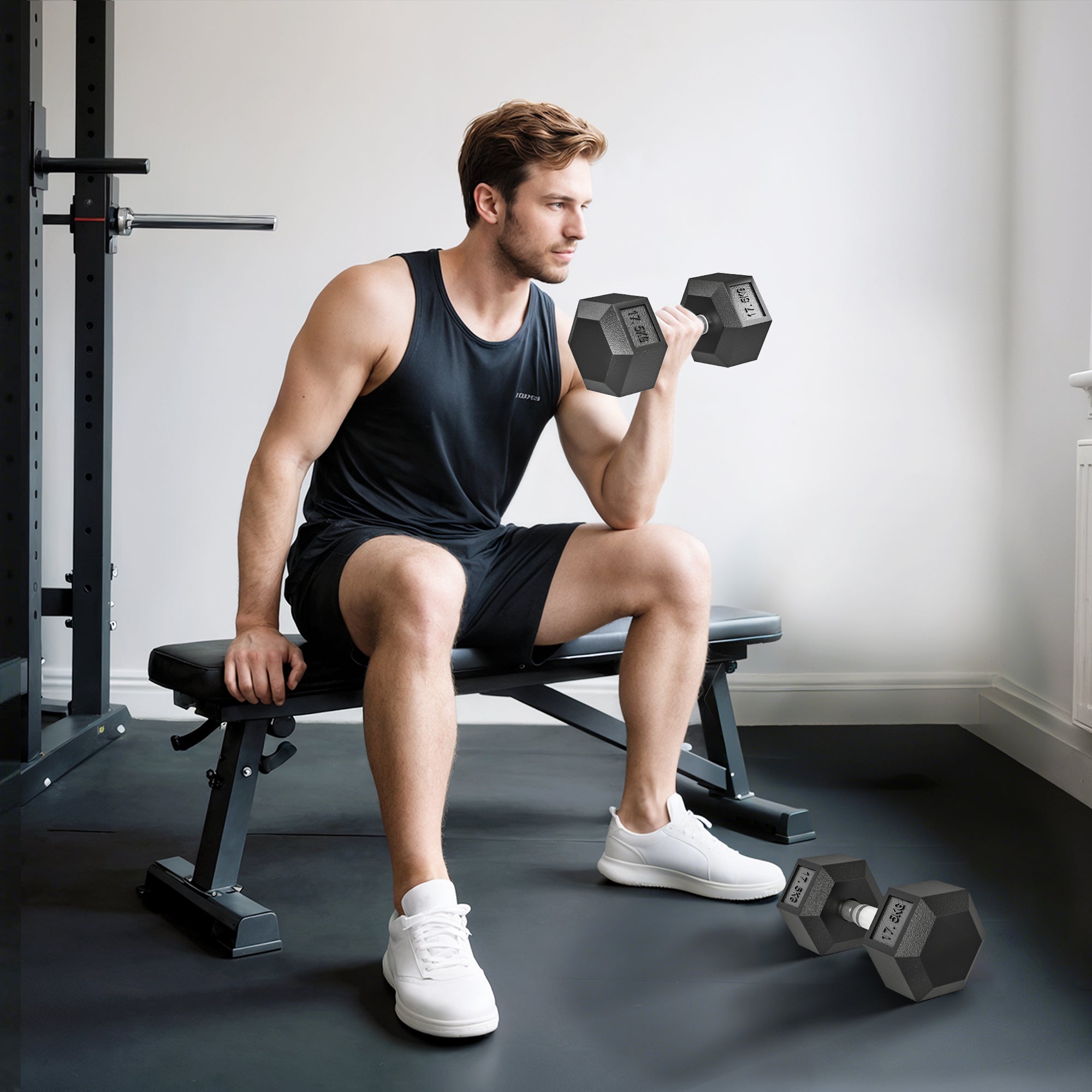 2x17.5KG Rubber Hex Dumbbell Portable Hand Weights Dumbbell Home Gym
