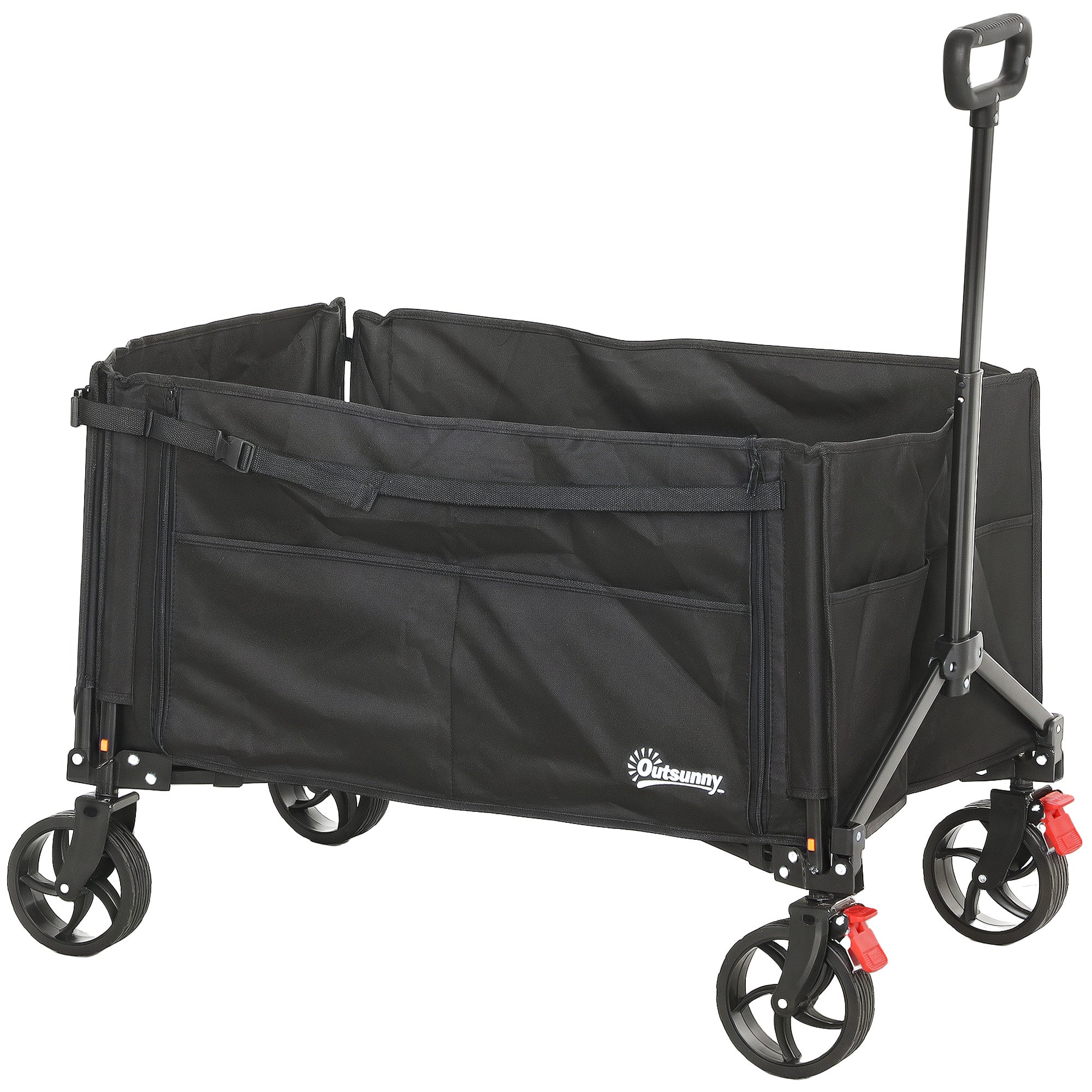 150L Folding Trolley Cart with Adjustable Handle and Brakes - Black