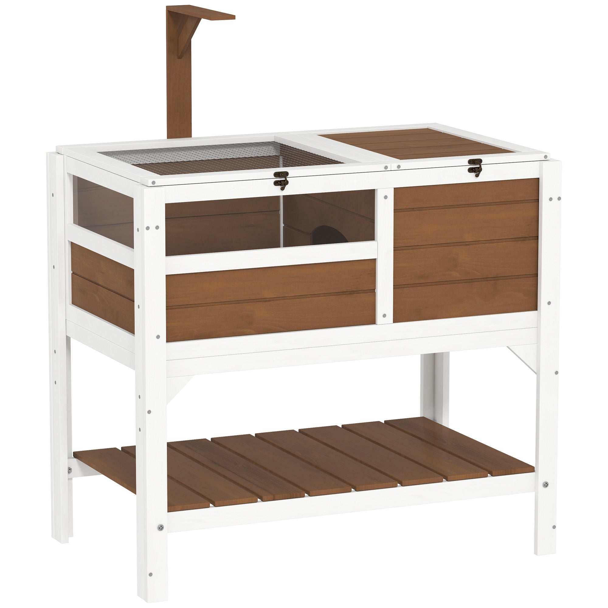 Wooden Tortoise House, with Shelter, Run, Shelf, Lamp Holder, Tray - Brown