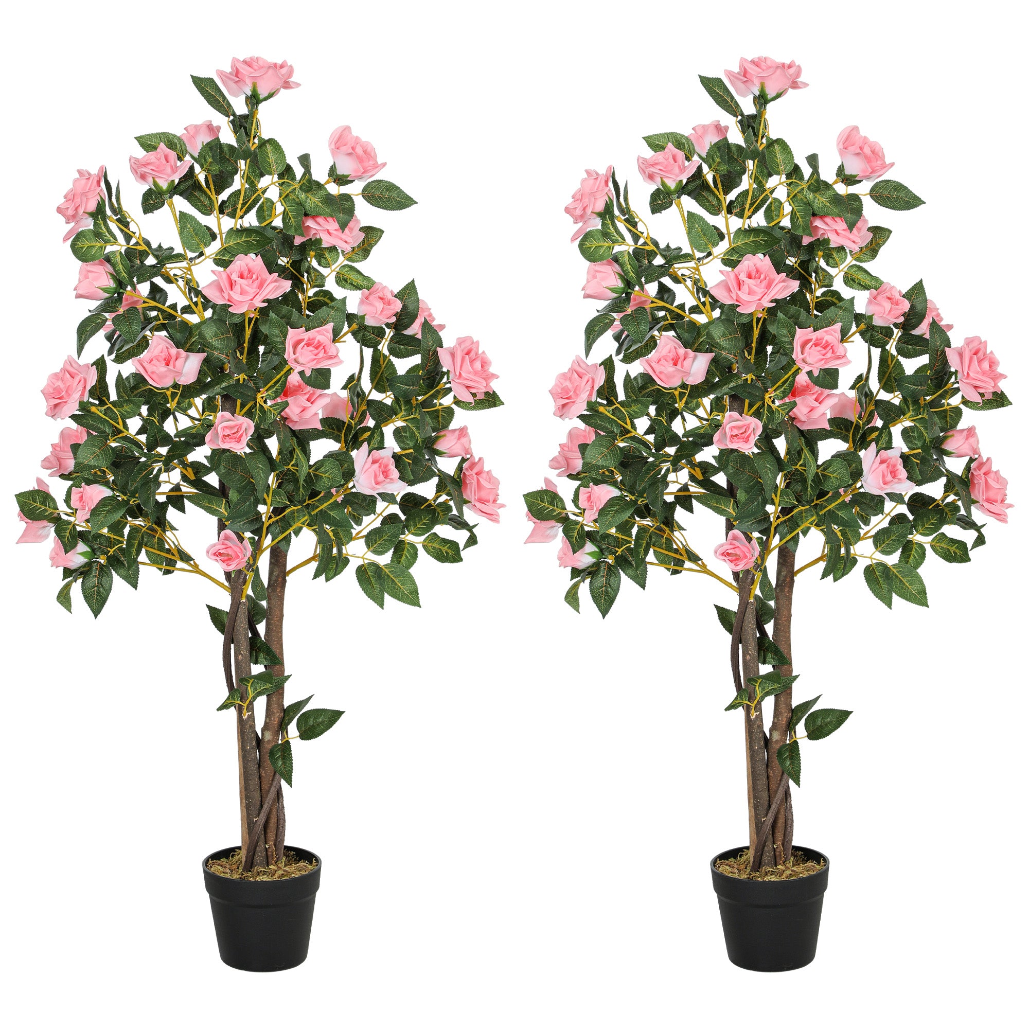 Set of Two Faux Rose Plants with Cement Pots - Pink