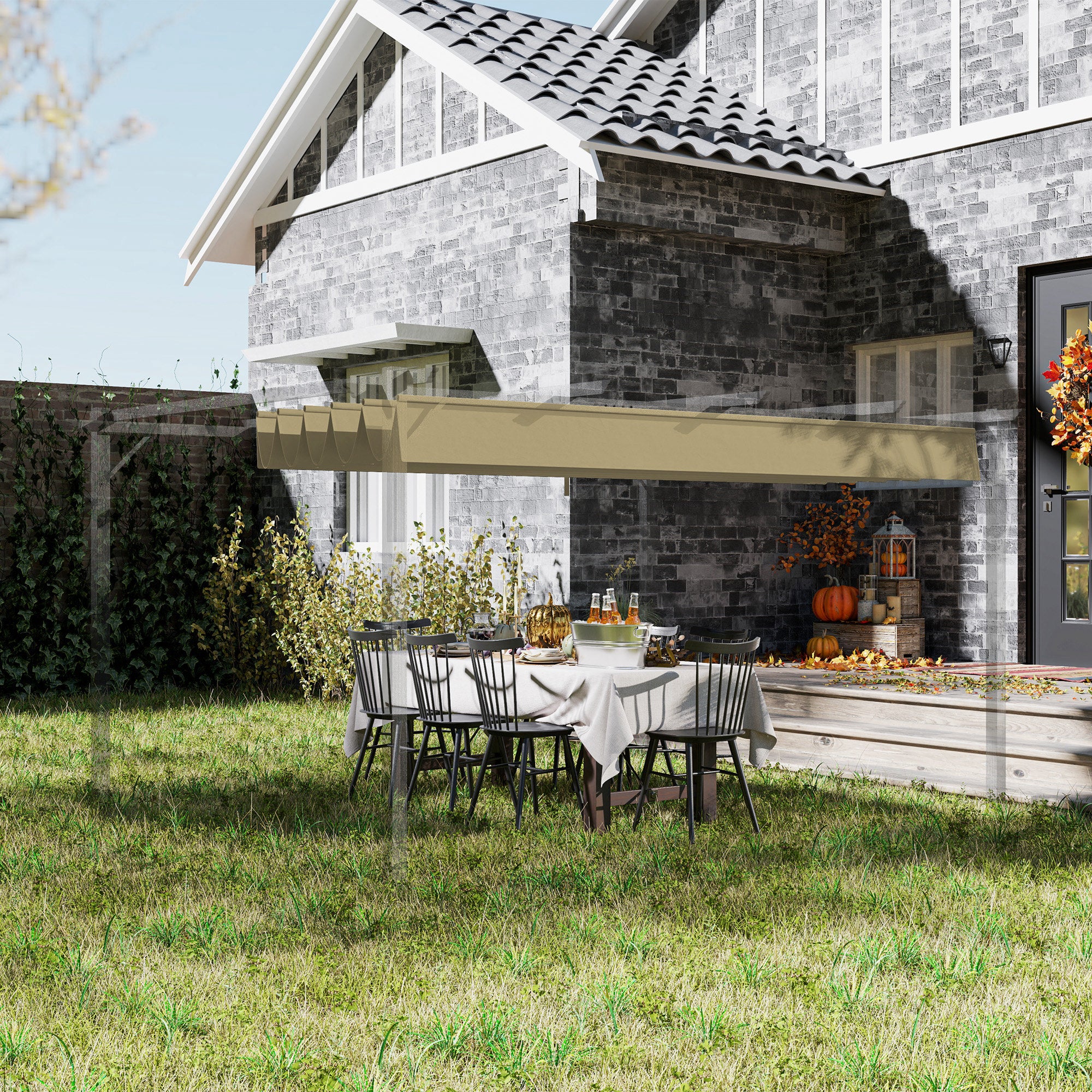Retractable Pergola Canopy Replacement 4x3 Metre with Drainage Holes - Tan