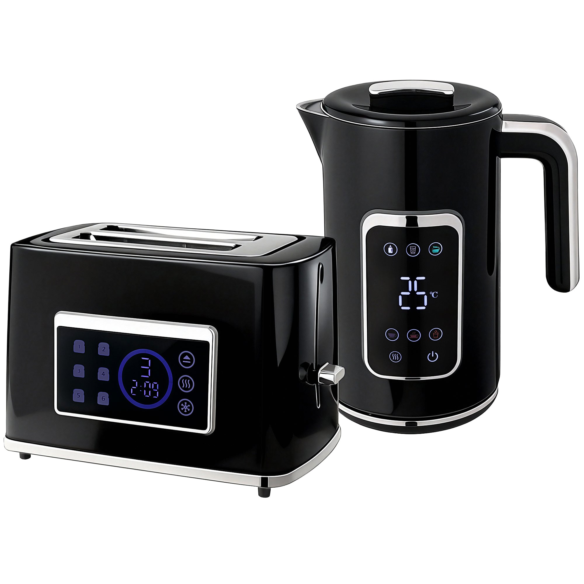 Touch Screen Kettle and Toaster Set - Black