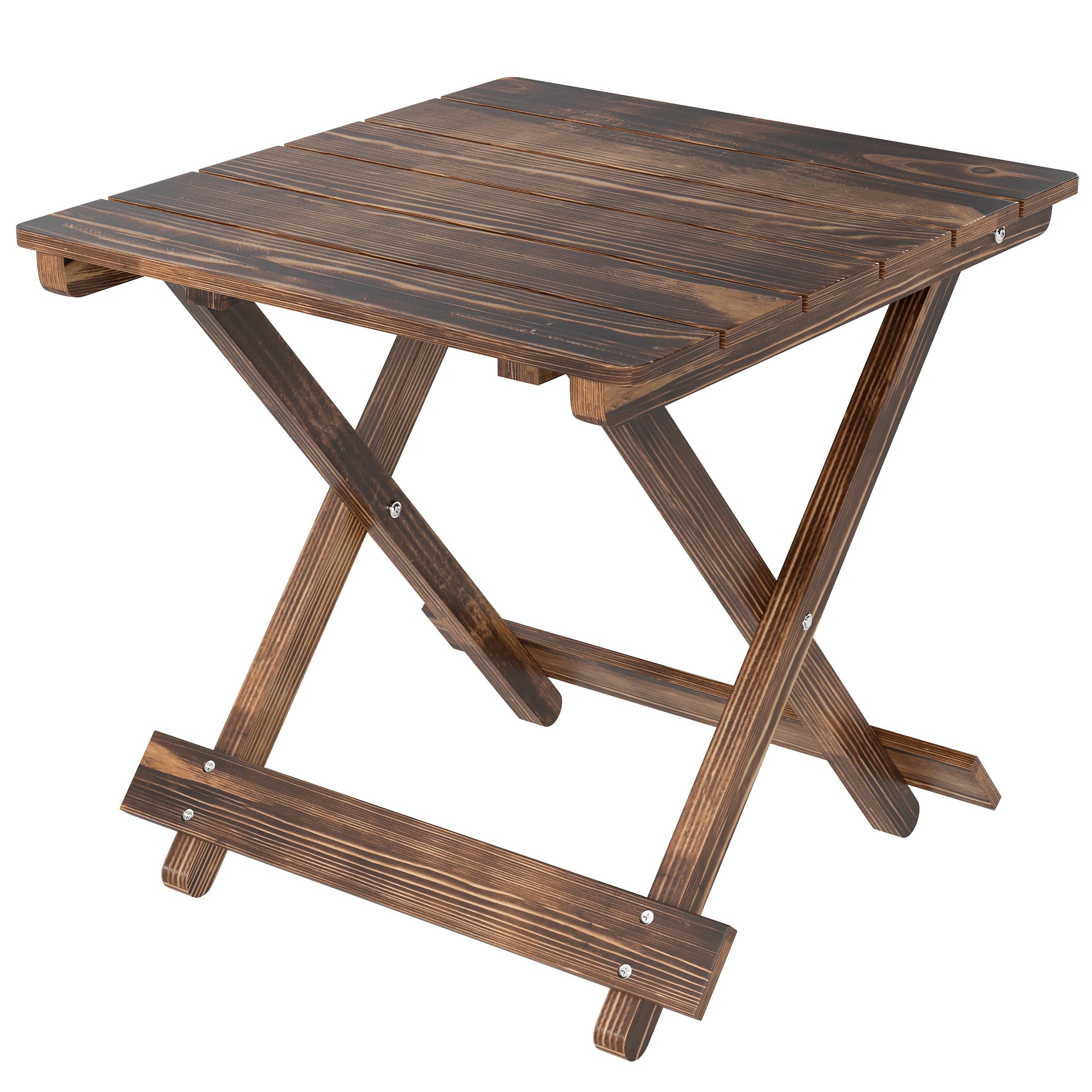 Fir Wood Folding Coffee Table, Lightweight Small Garden Table with Slatted Top, Portable Folding Side Table for Balcony