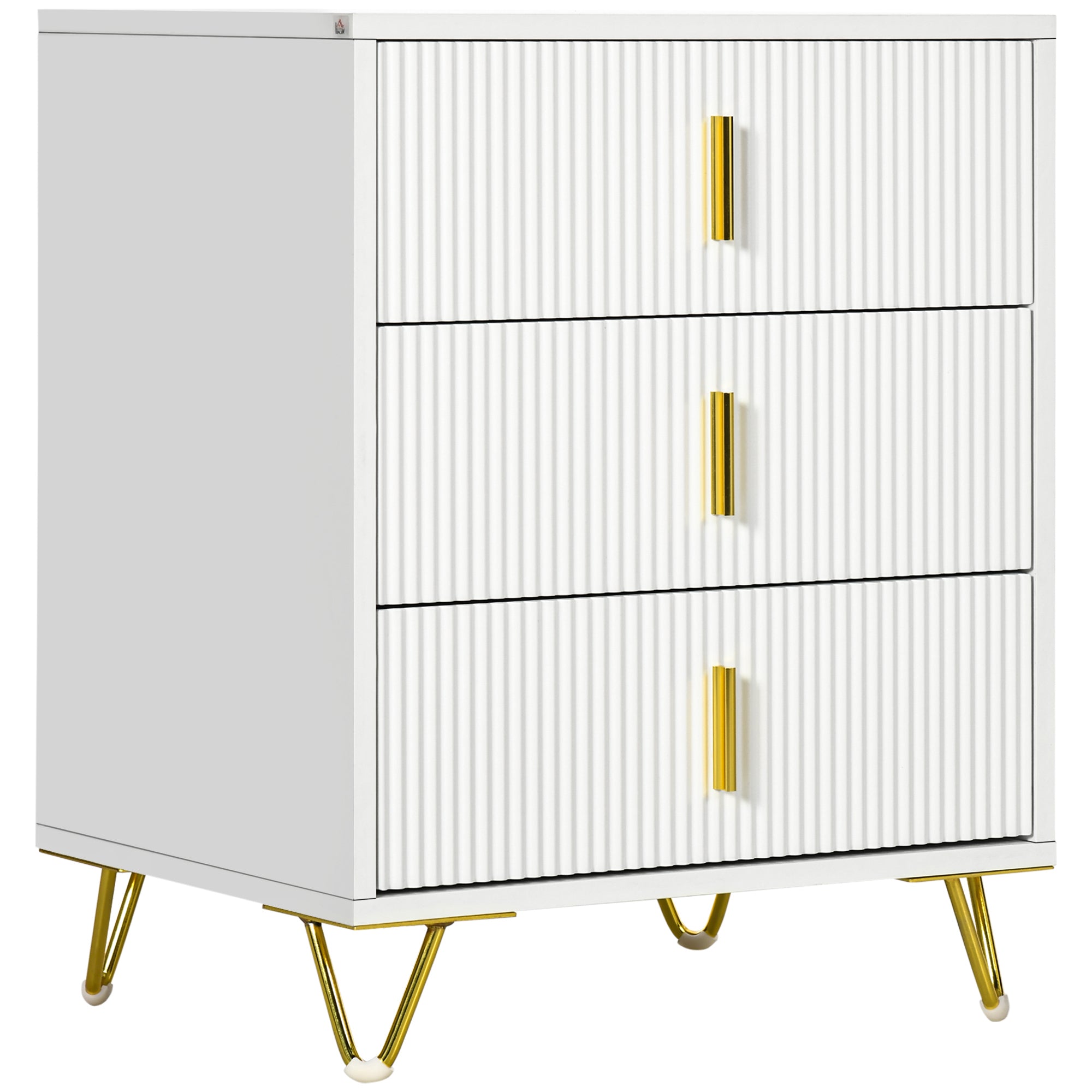 Elegant Three Drawer Chest with Gold Handles - White