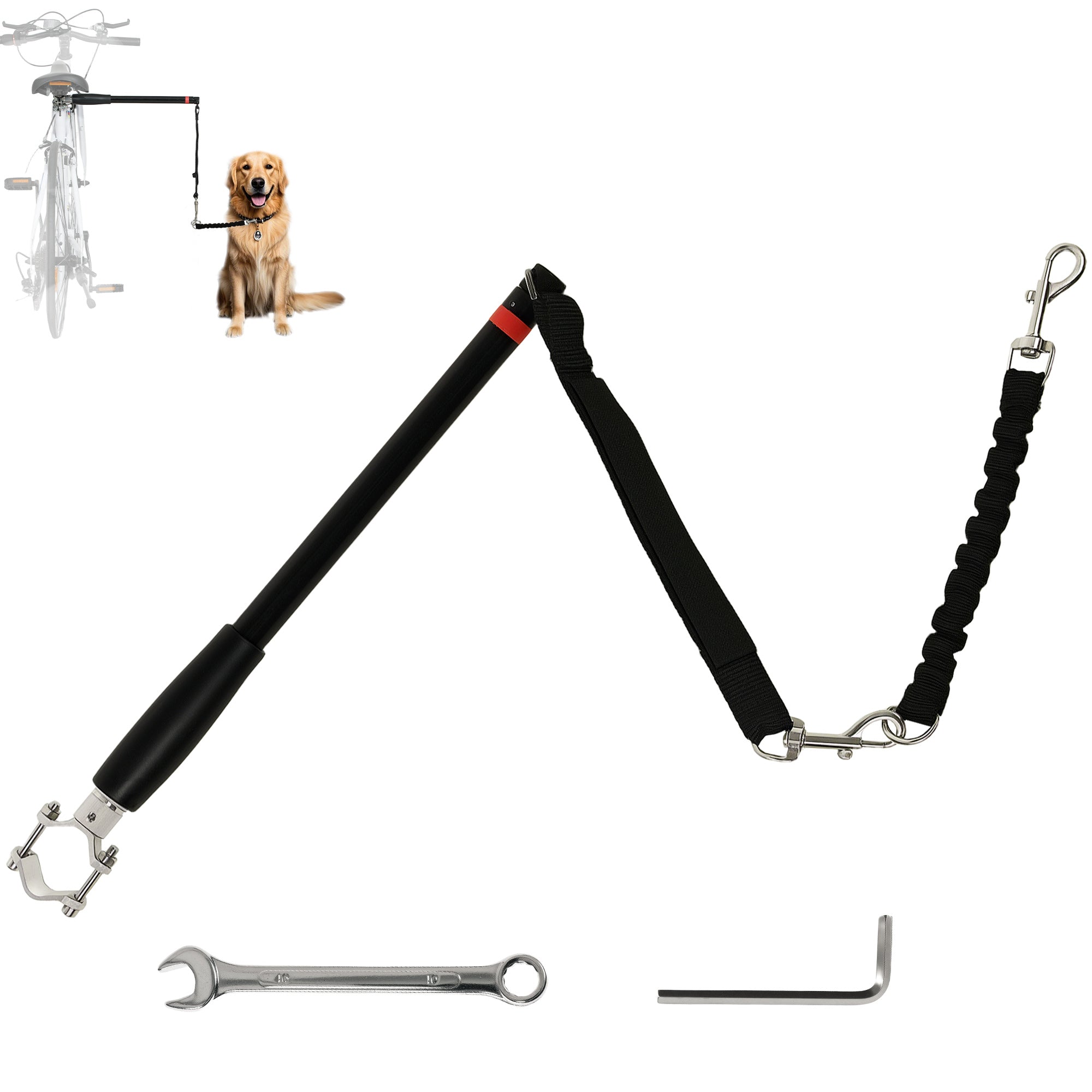 Dog Lead for Bicycle with Elastic Leash for Cycling, Training, Jogging - Black