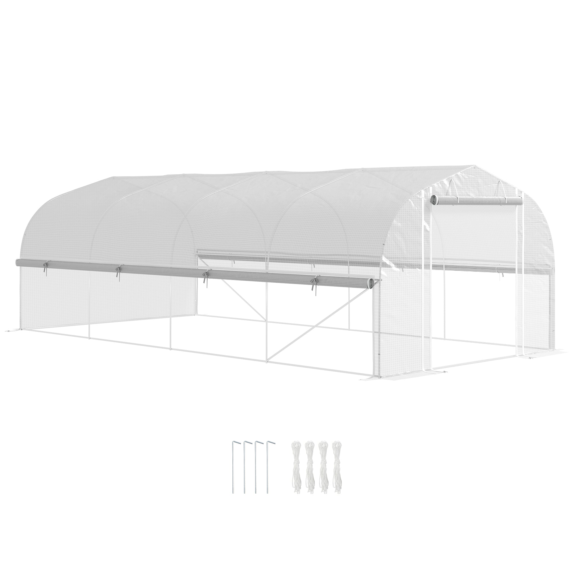 6 x 3m Walk-In Polytunnel Greenhouse Set with PE Cover and Mesh Door - White