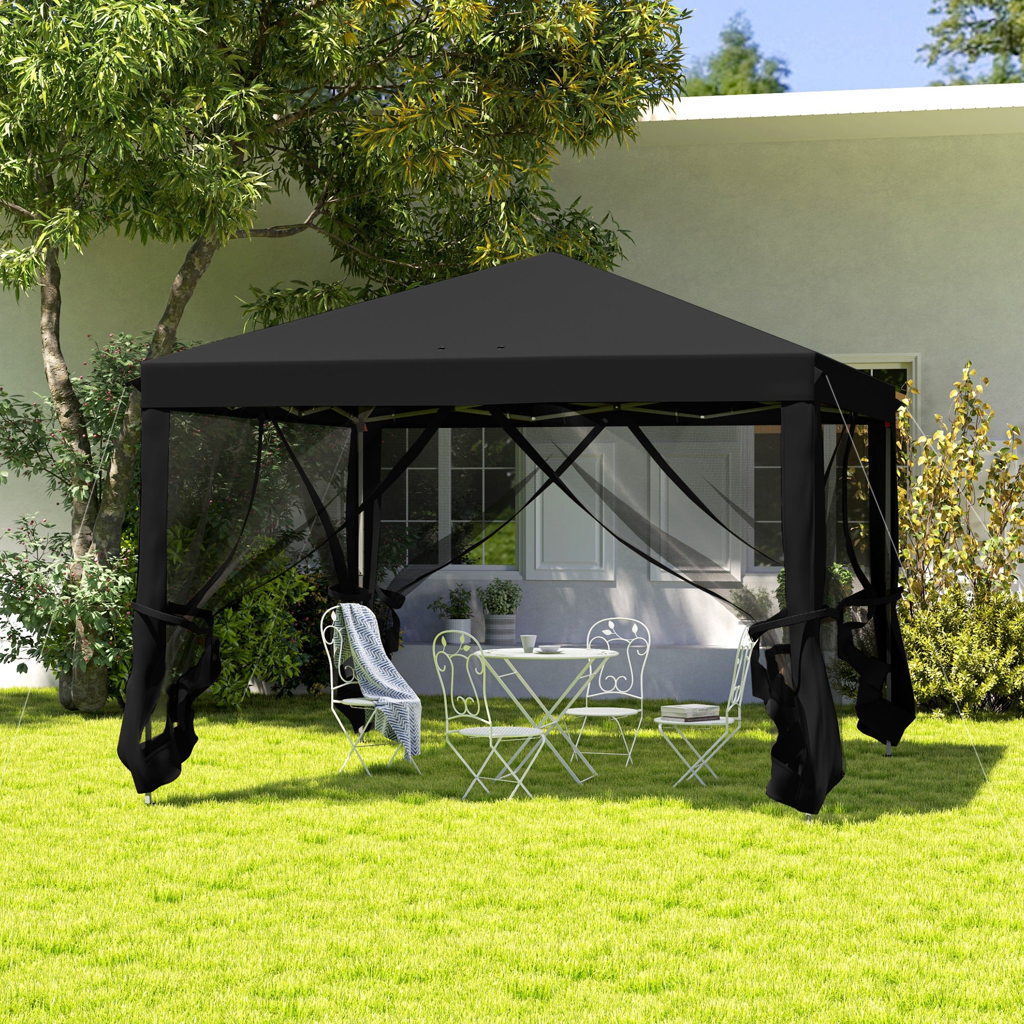3 x 3 m Pop Up Gazebo with Removable Mesh Sidewalls and Carry Bag - Black