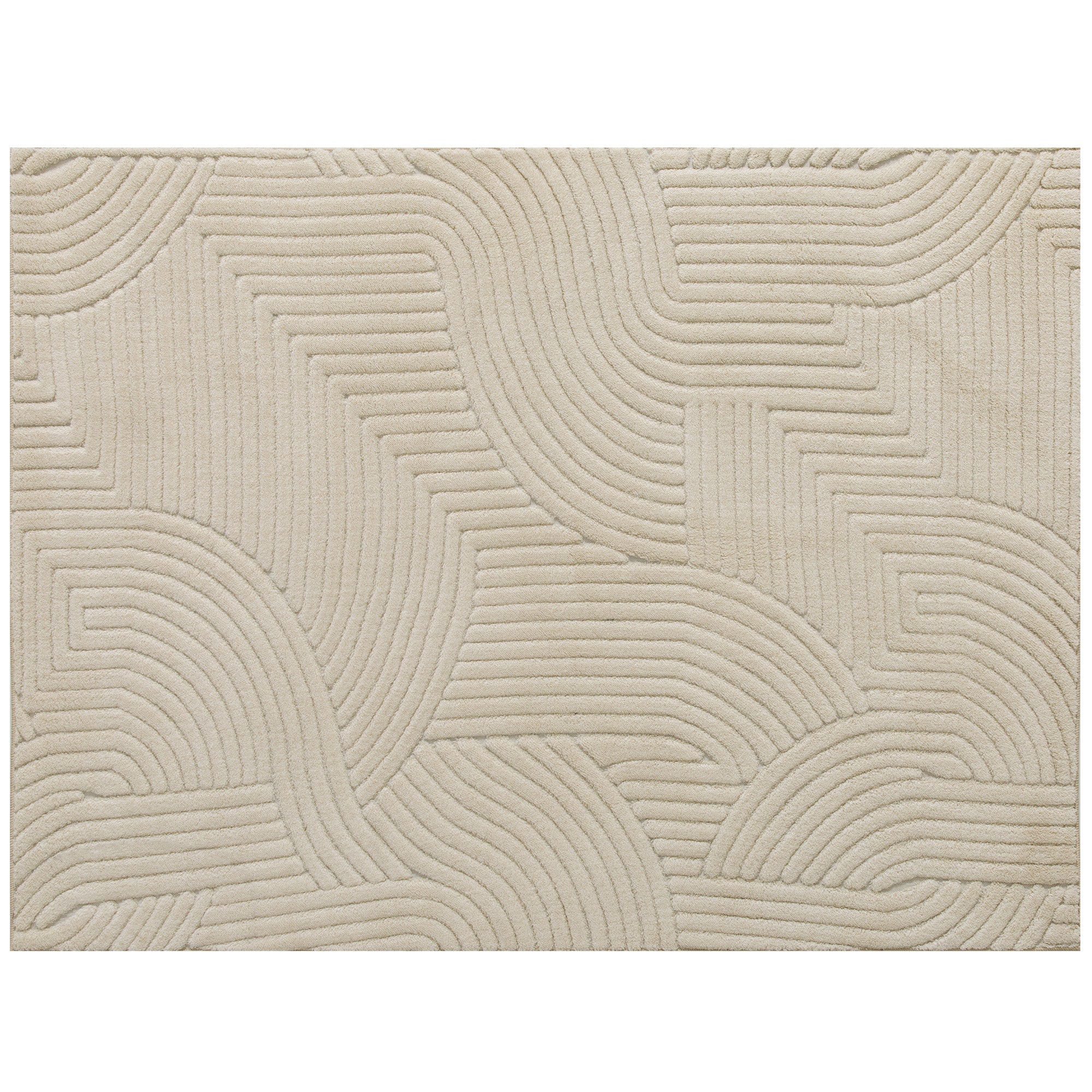Modern Geometric Rug, Thick Plush, Non-Slip, 200 x 140 cm – Cream, Living Room/Bedroom/Office