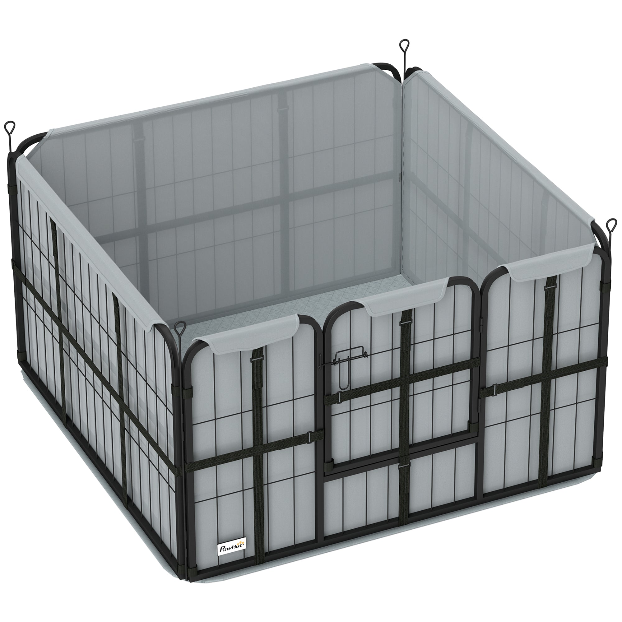 Steel Dog Whelping Box with Washable Pad and Windproof Cloth for Small & Medium Dogs 102x102x60cm - Black