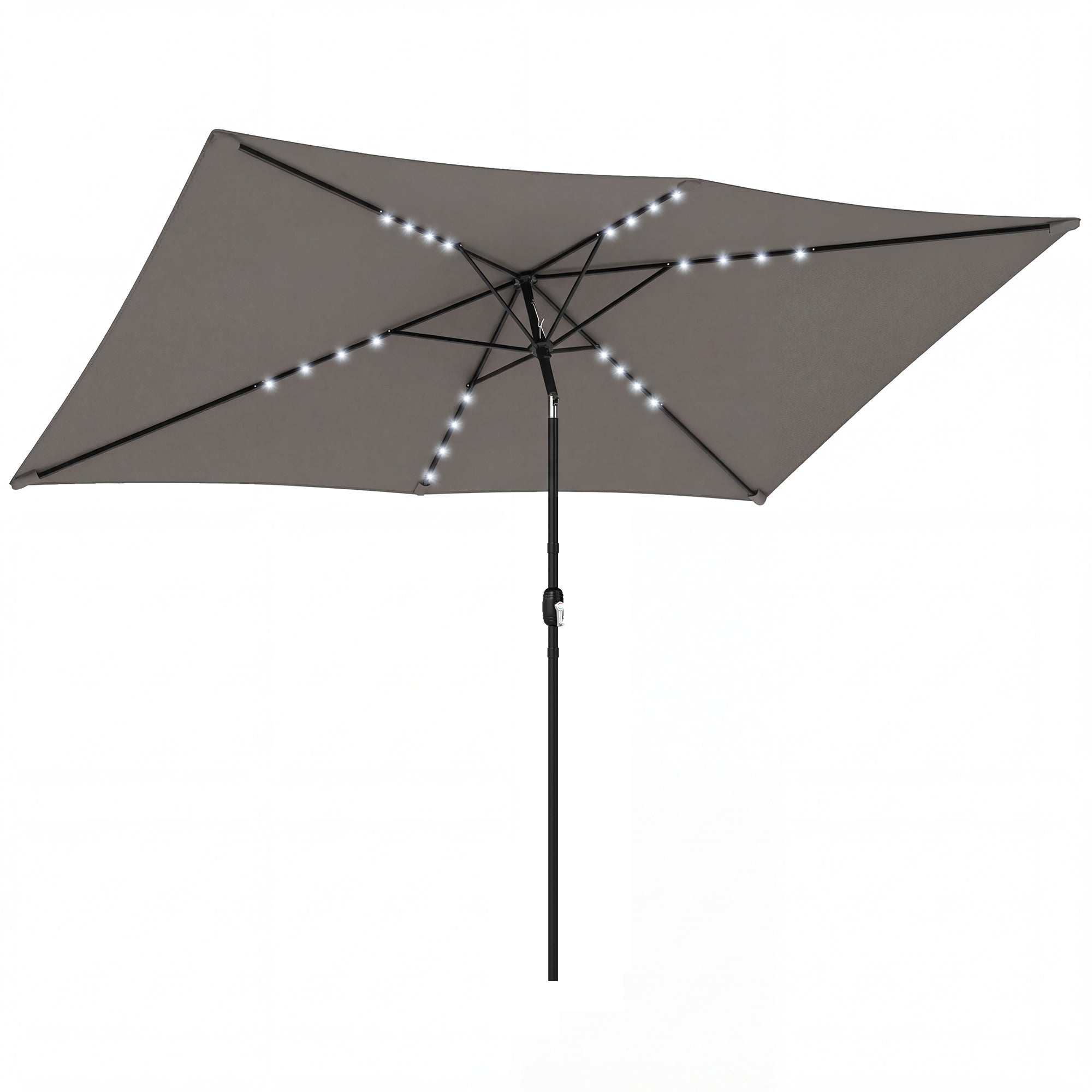 3 x 2 m Garden Parasol Umbrella with LED Solar Light, Parasol Cover, Outdoor Market Patio Umbrella, Dark Grey