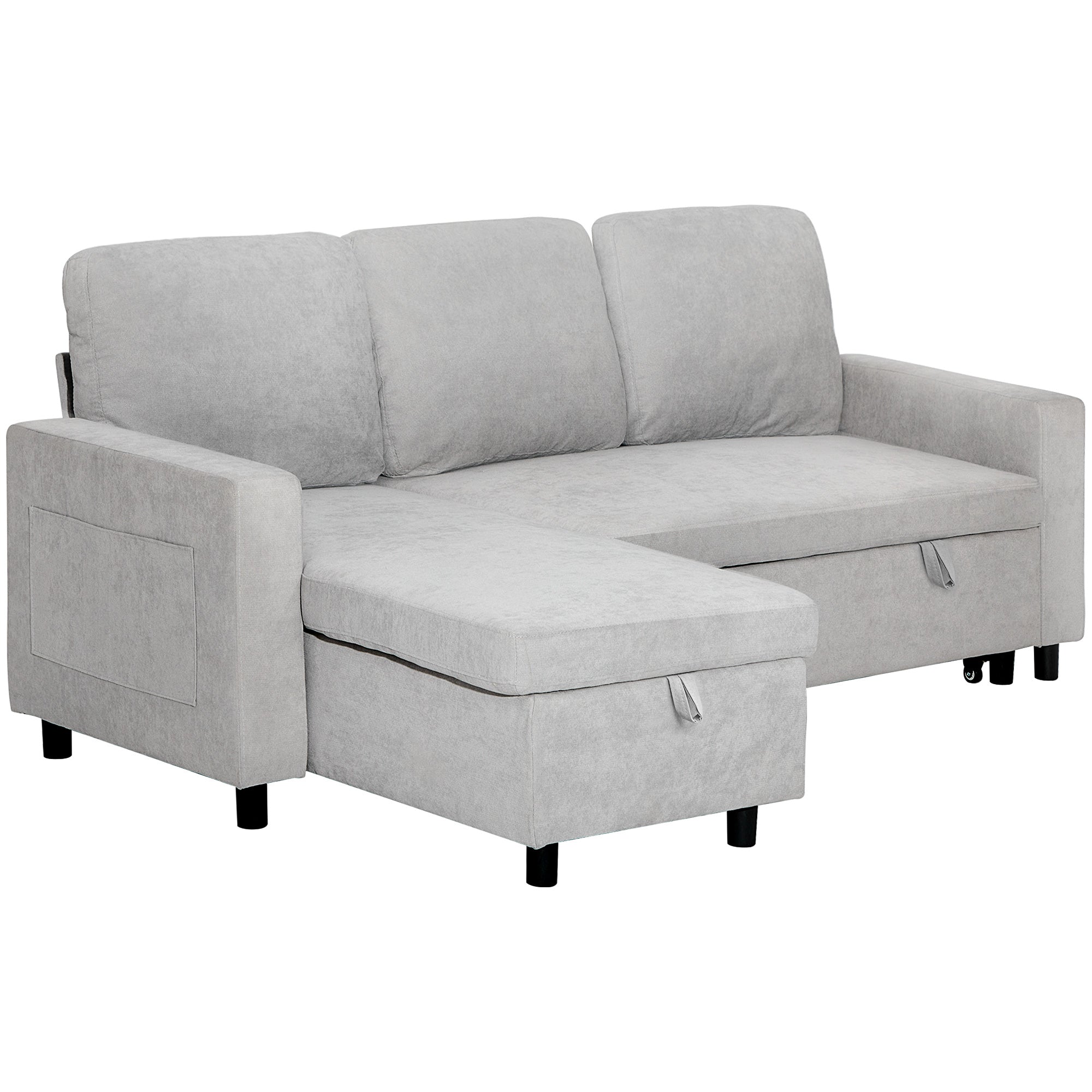 L Sofa Bed with Storage, Reversible Chaise - Light Grey