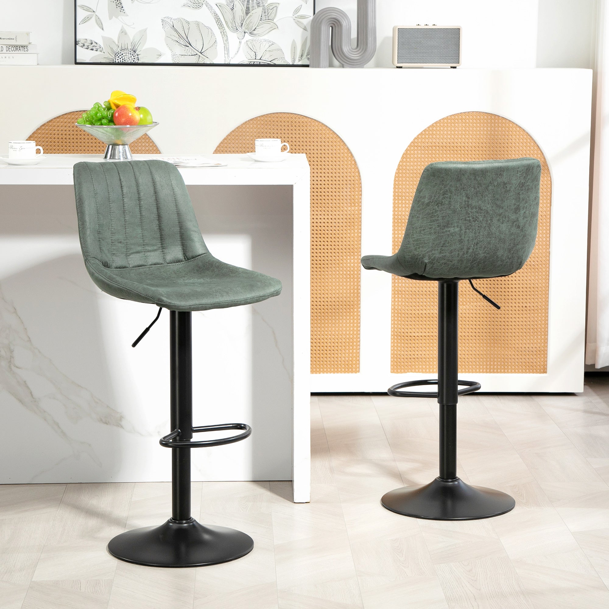 Set of 2 Retro Tub Bar Stools with Backrest - Green