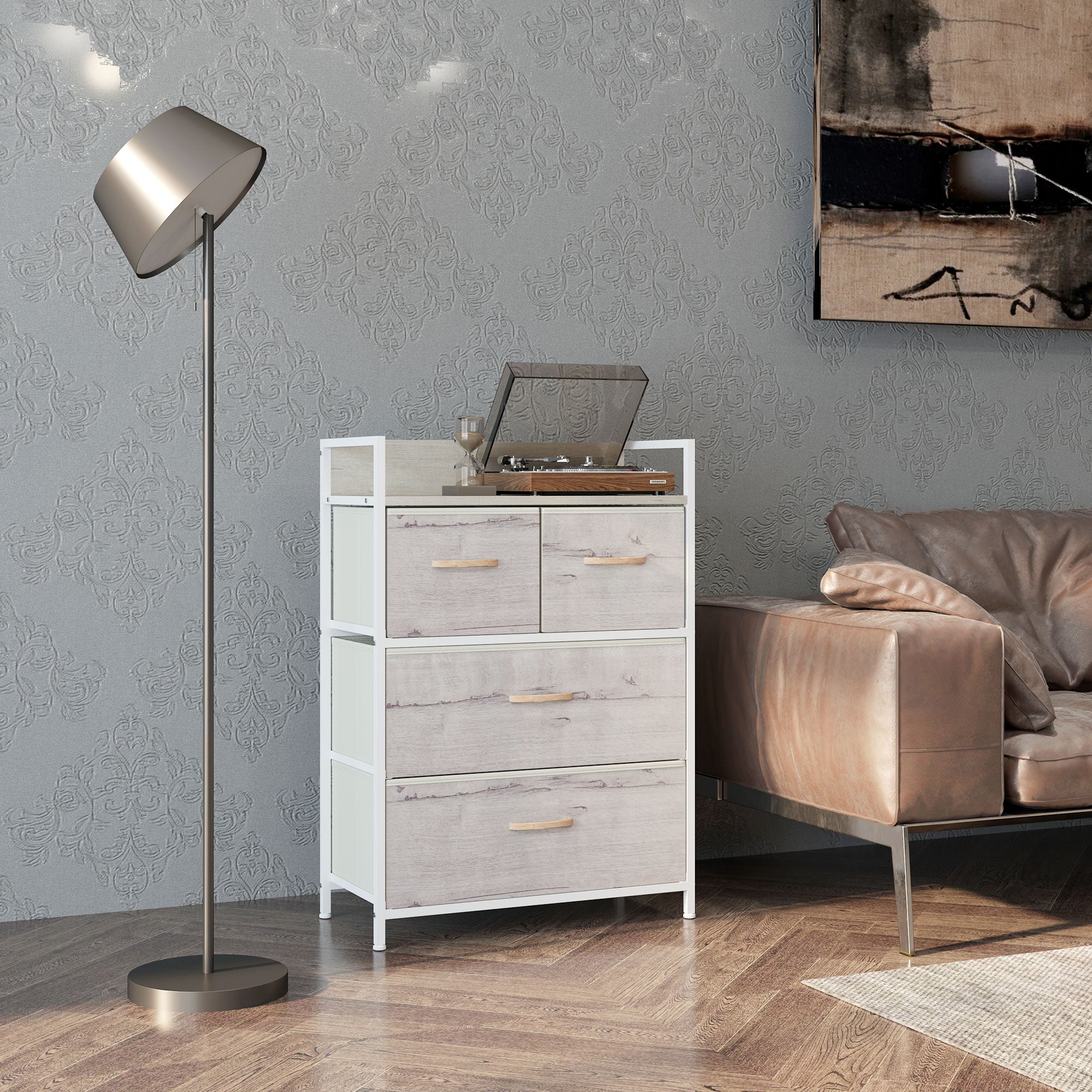 Rustic Chest of Four Fabric Drawers - Black