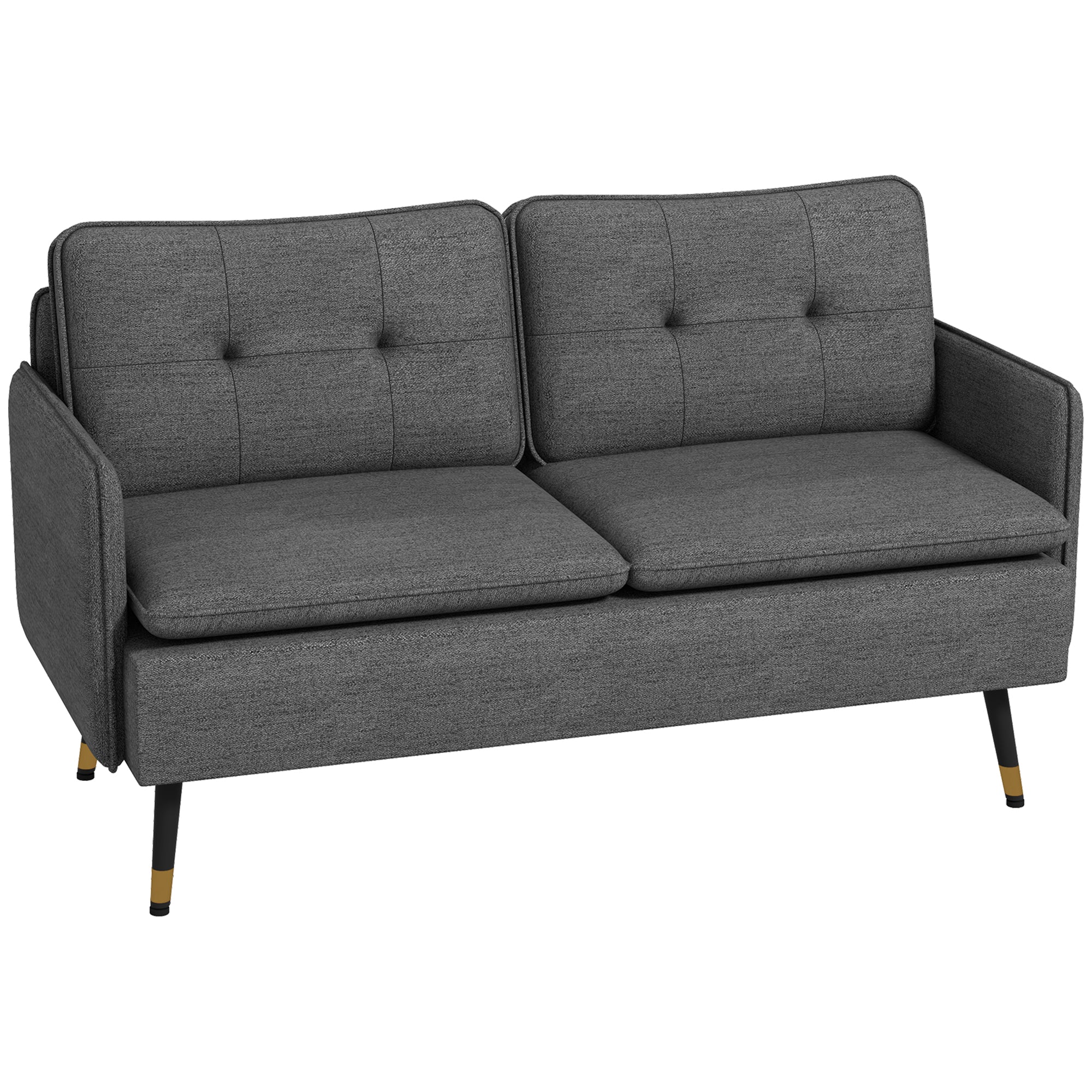 Modern Two Seater Sofa, Button Tufted Loveseat with Cushions and Steel Legs for Living Room, Guest Room, Dark Grey