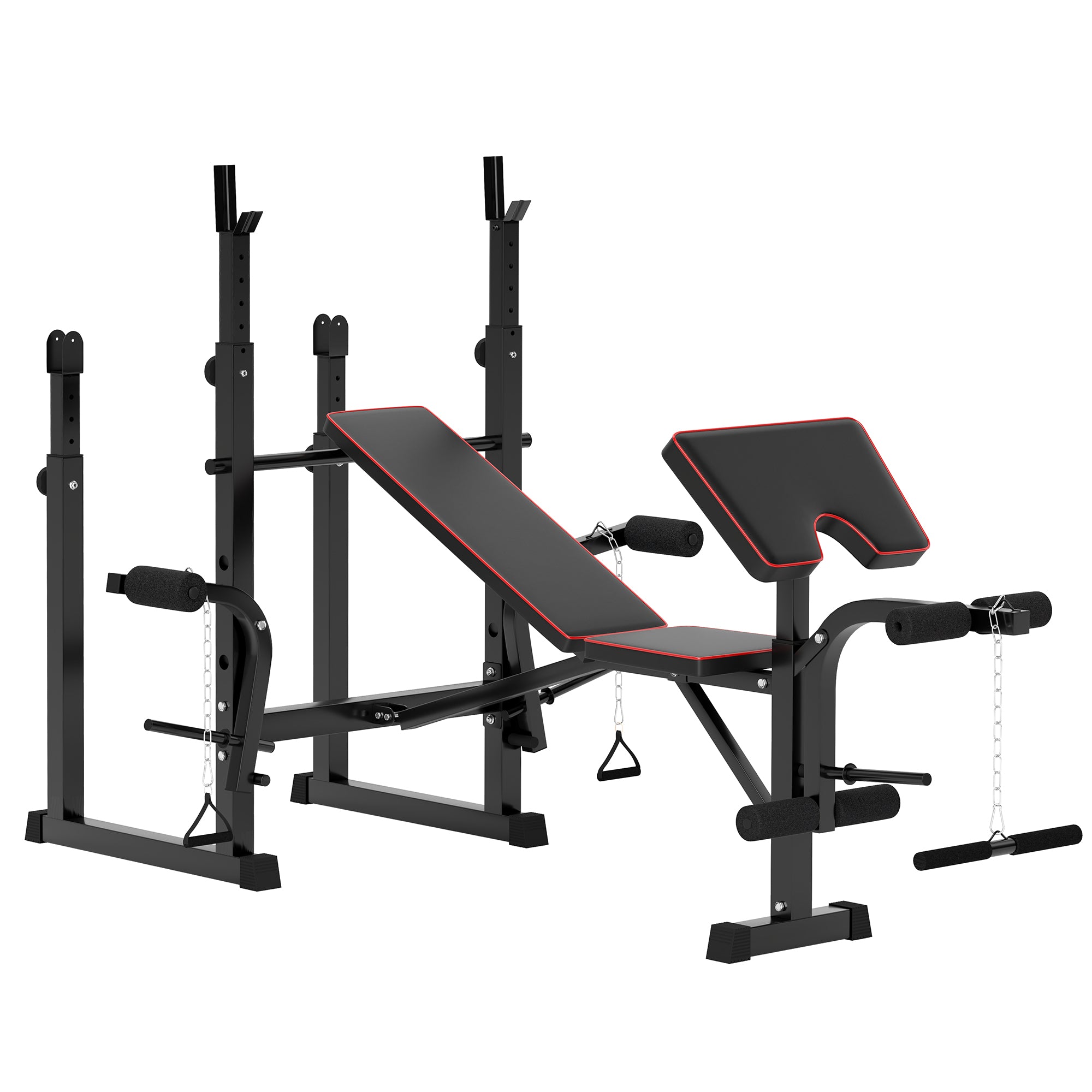 Folding Weight Bench with Bench Press Rack, Preacher Curl Bench, Leg Curl Machine, Incline or Flat Workout Bench for Home Gym Strength Training Weight Lifting