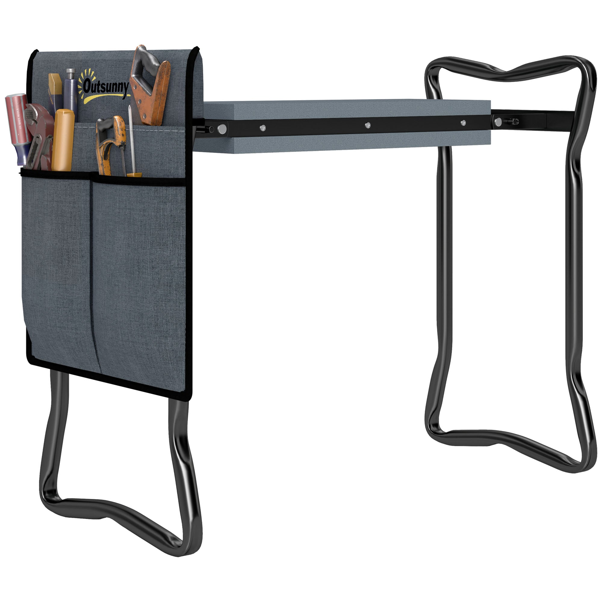 Steel Frame Padded Garden Kneeler with Tool Bag - Grey
