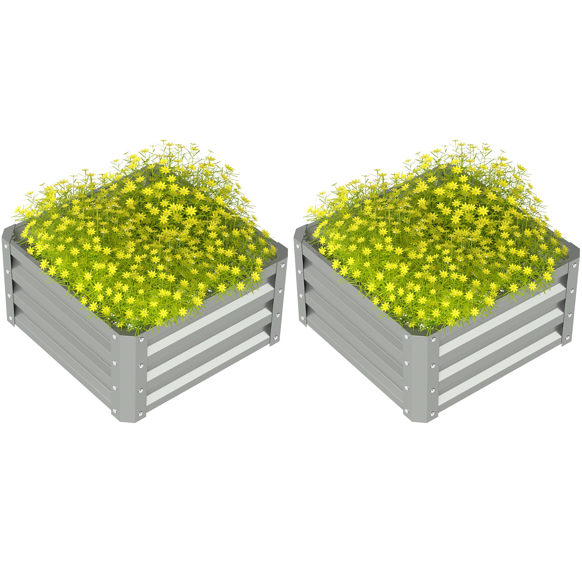 Set of 2 Galvanised Steel Raised Planter Boxes 60x60cm Light Grey