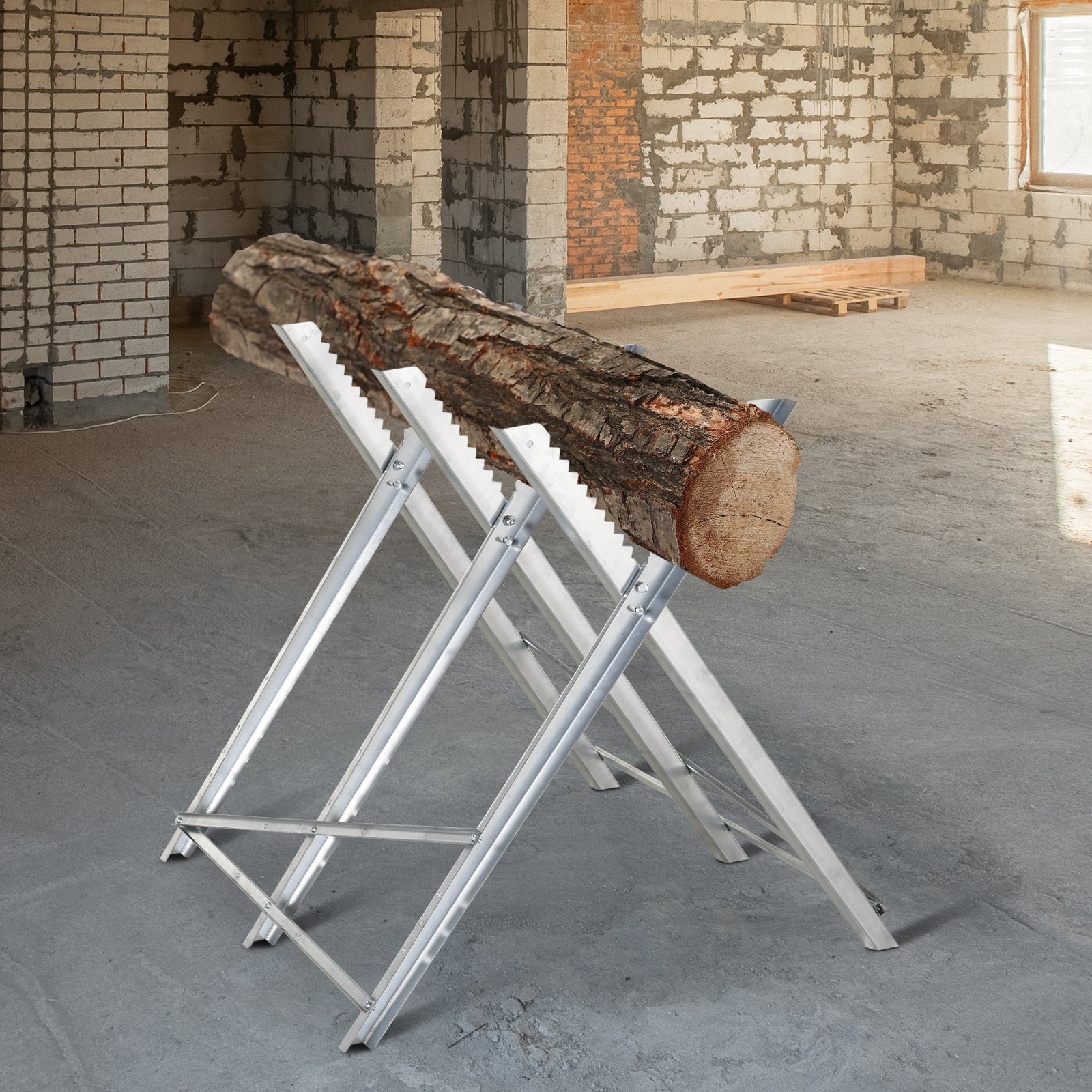 Heavy Duty Portable Adjustable Foldable Sawhorse Stand 100 kg Capacity - Silver Tone