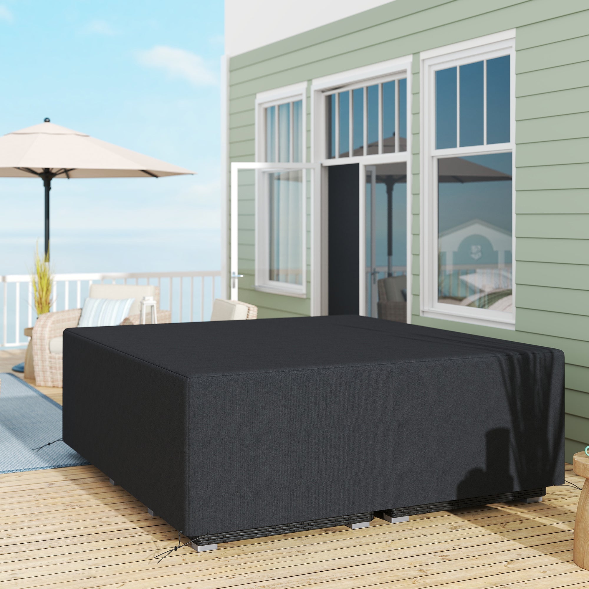 600D Oxford Waterproof Garden Sofa Cover Set 225x210x70cm - Black