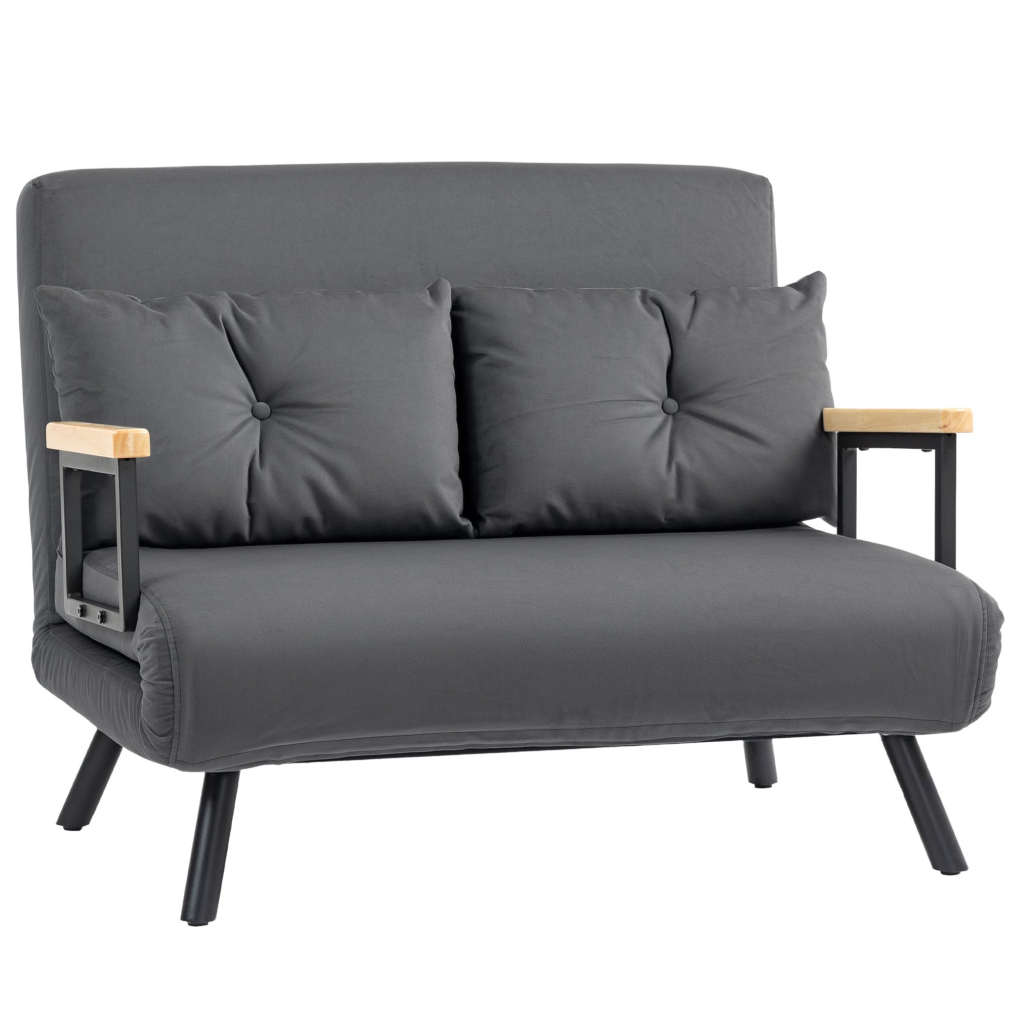 4-in-1 Velvet-Feel Double Sofa Bed, with Pillows - Dark Grey